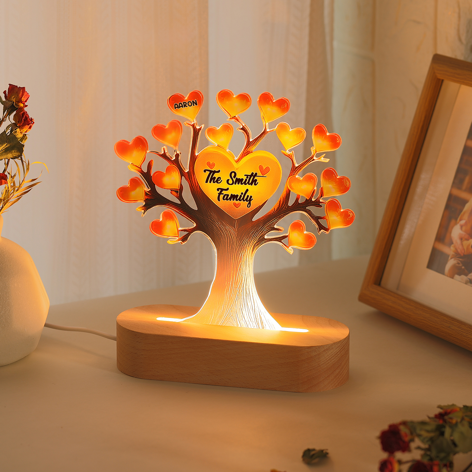 Personalised Tree of Life LED Night Light Custom 1 Name and Text Gift for Family Gift Idea for Mothers' Day | Jessemade