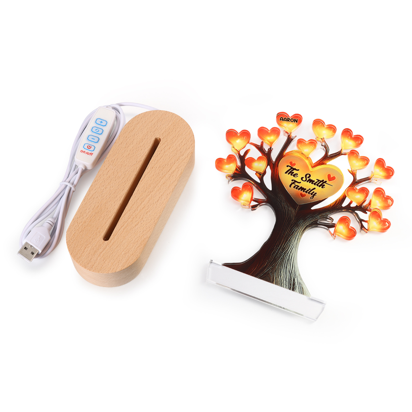 Personalised Tree of Life LED Night Light Custom 1 Name and Text Gift for Family Gift Idea for Mothers' Day | Jessemade