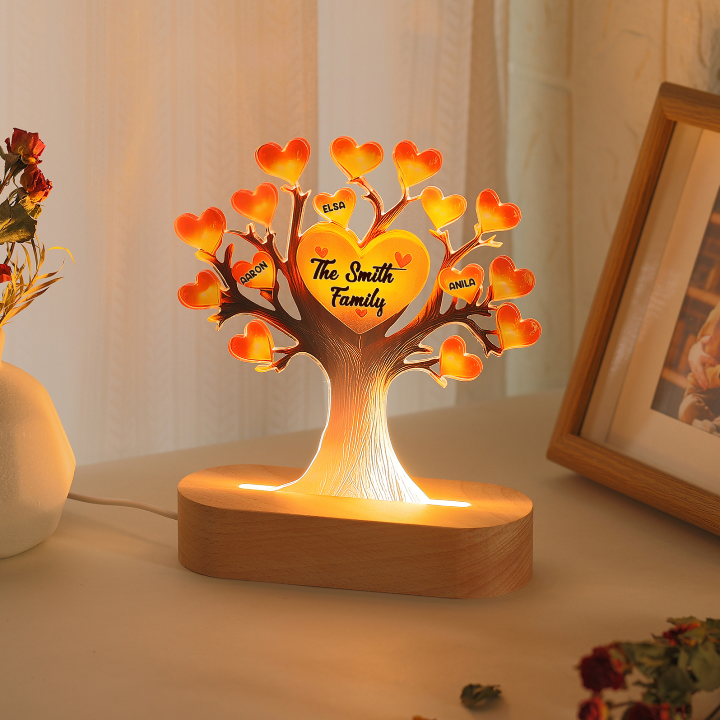 Personalised Tree of Life LED Night Light Custom 3 Names and Text Gift for Family Gift Idea for Mothers' Day | Jessemade