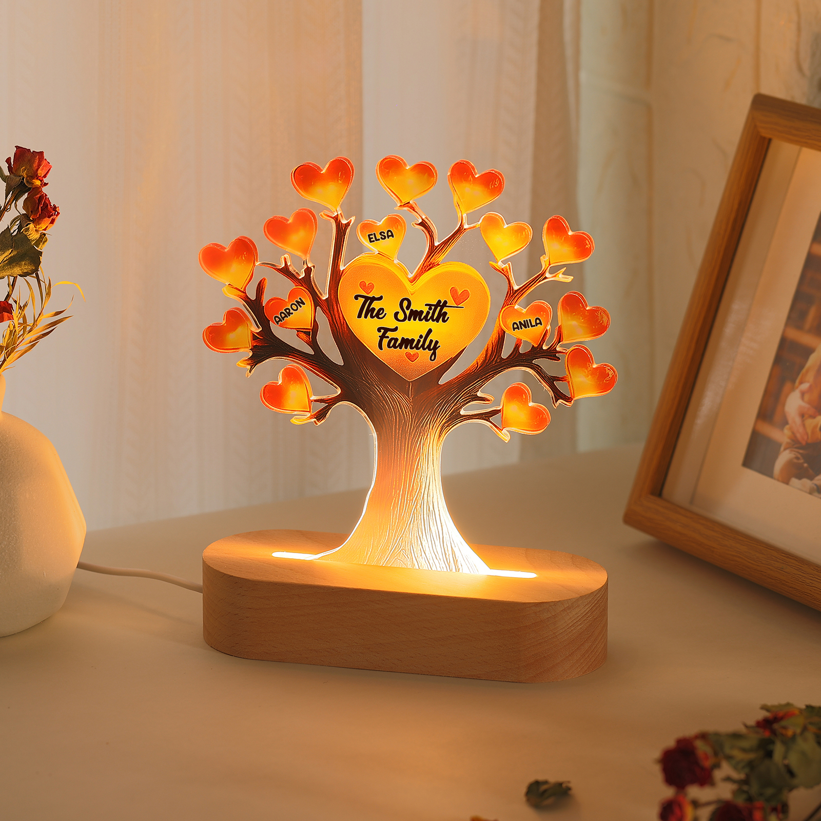 Personalised Tree of Life LED Night Light Custom 3 Names and Text Gift for Family Gift Idea for Mothers' Day | Jessemade