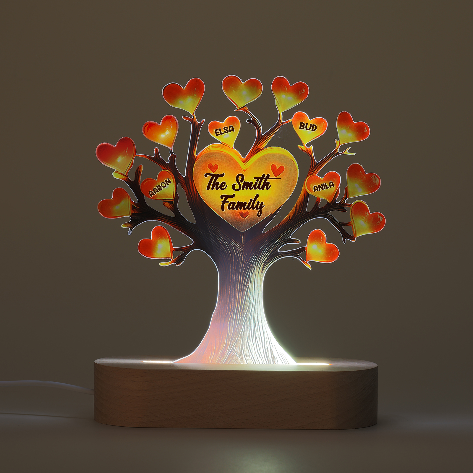 Personalised Tree of Life LED Night Light Custom 4 Names and Text Gift for Family Gift Idea for Mothers' Day | Jessemade