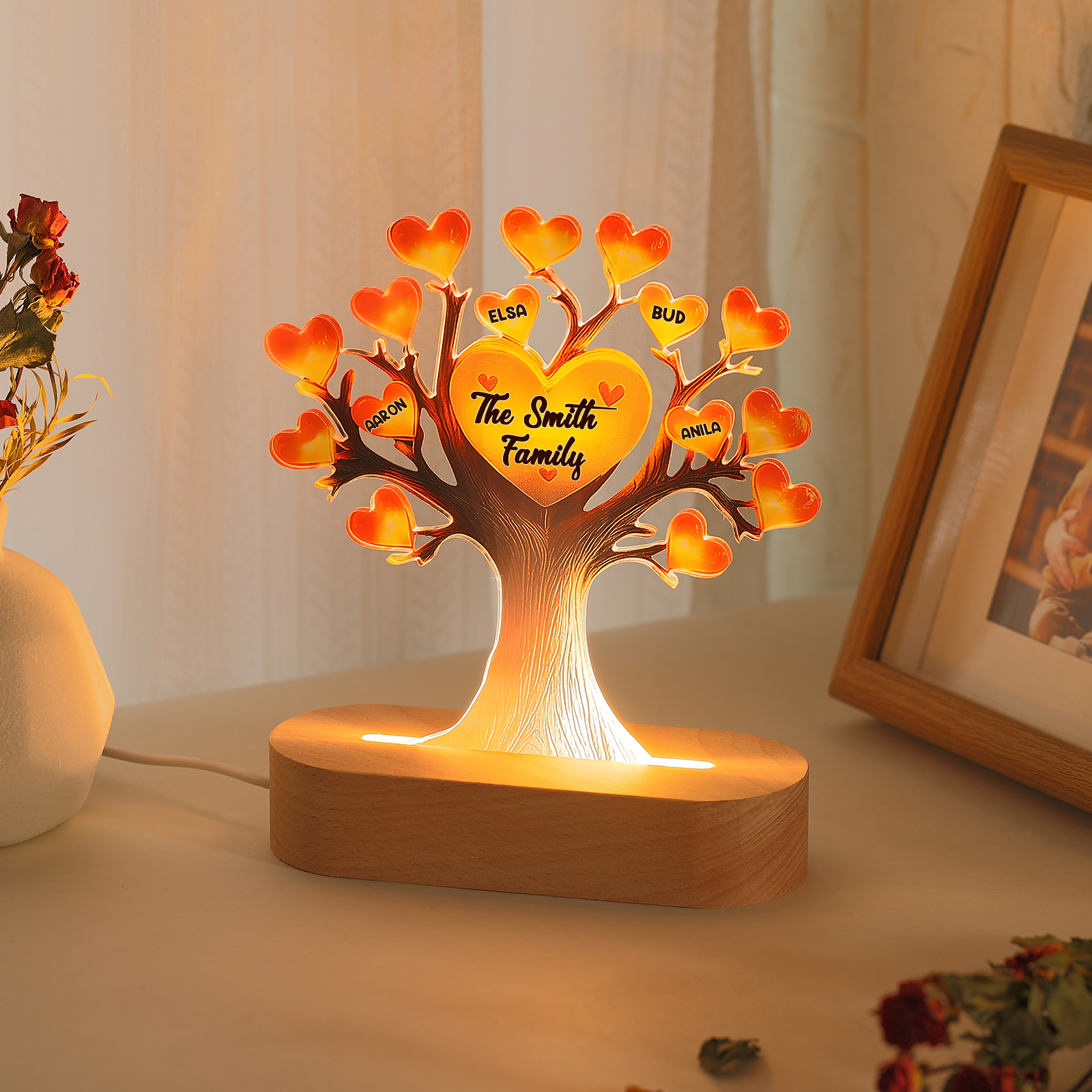 Personalised Tree of Life LED Night Light Custom 4 Names and Text Gift for Family Gift Idea for Mothers' Day | Jessemade