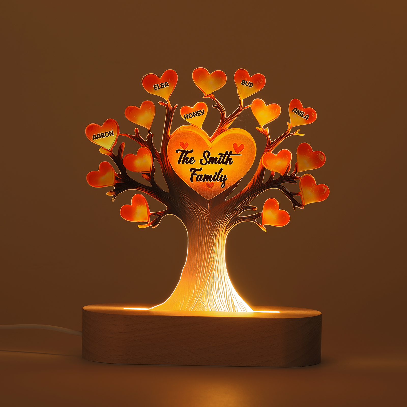 Personalised Family Tree Night Light – Custom LED Lamp with Names & Message | Jessemade