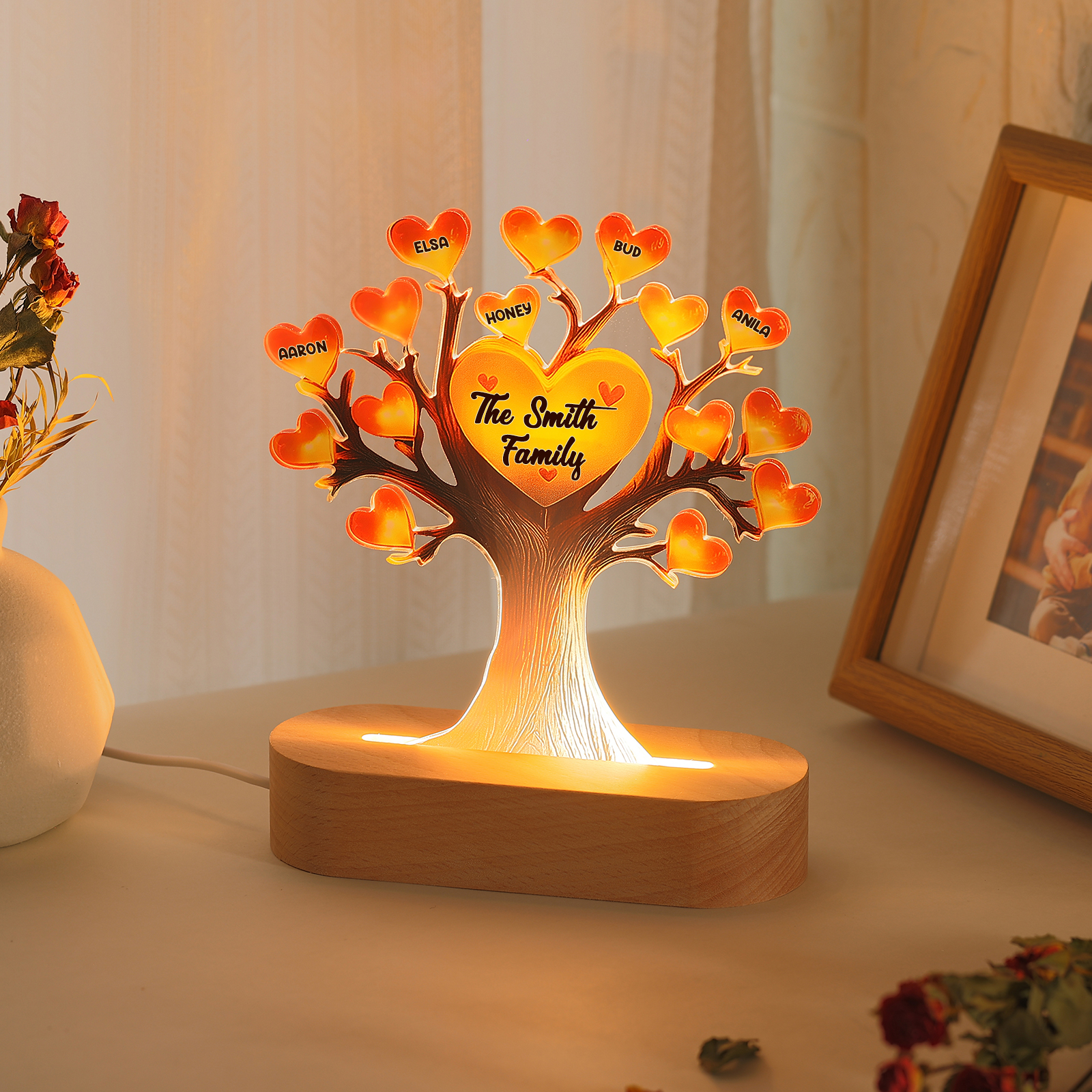 Personalised Tree of Life LED Night Light Custom 5 Names and Text Gift for Family Gift Idea for Mothers' Day | Jessemade