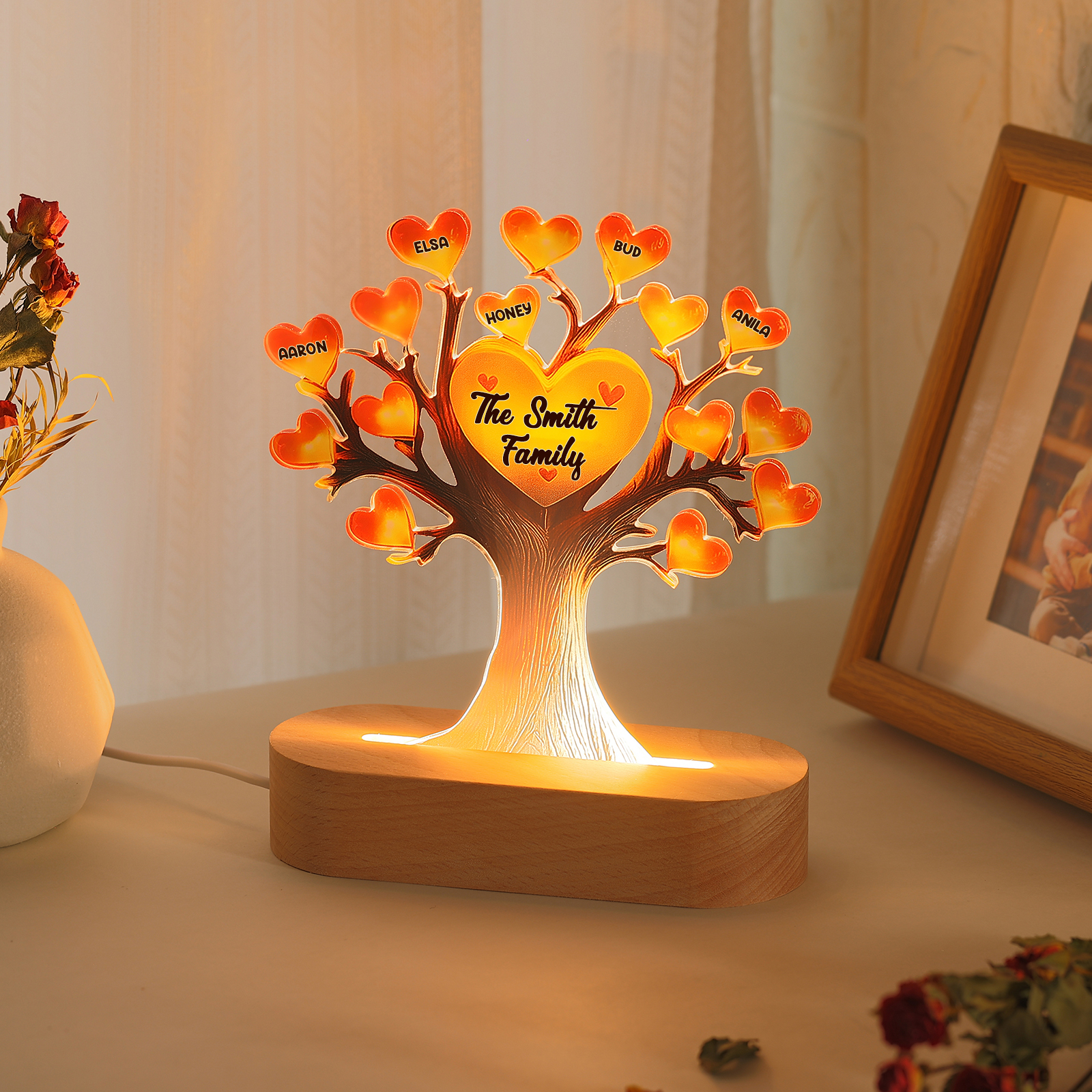 Personalised Tree of Life LED Night Light Custom 5 Names and Text Gift for Family Gift Idea for Mothers' Day | Jessemade