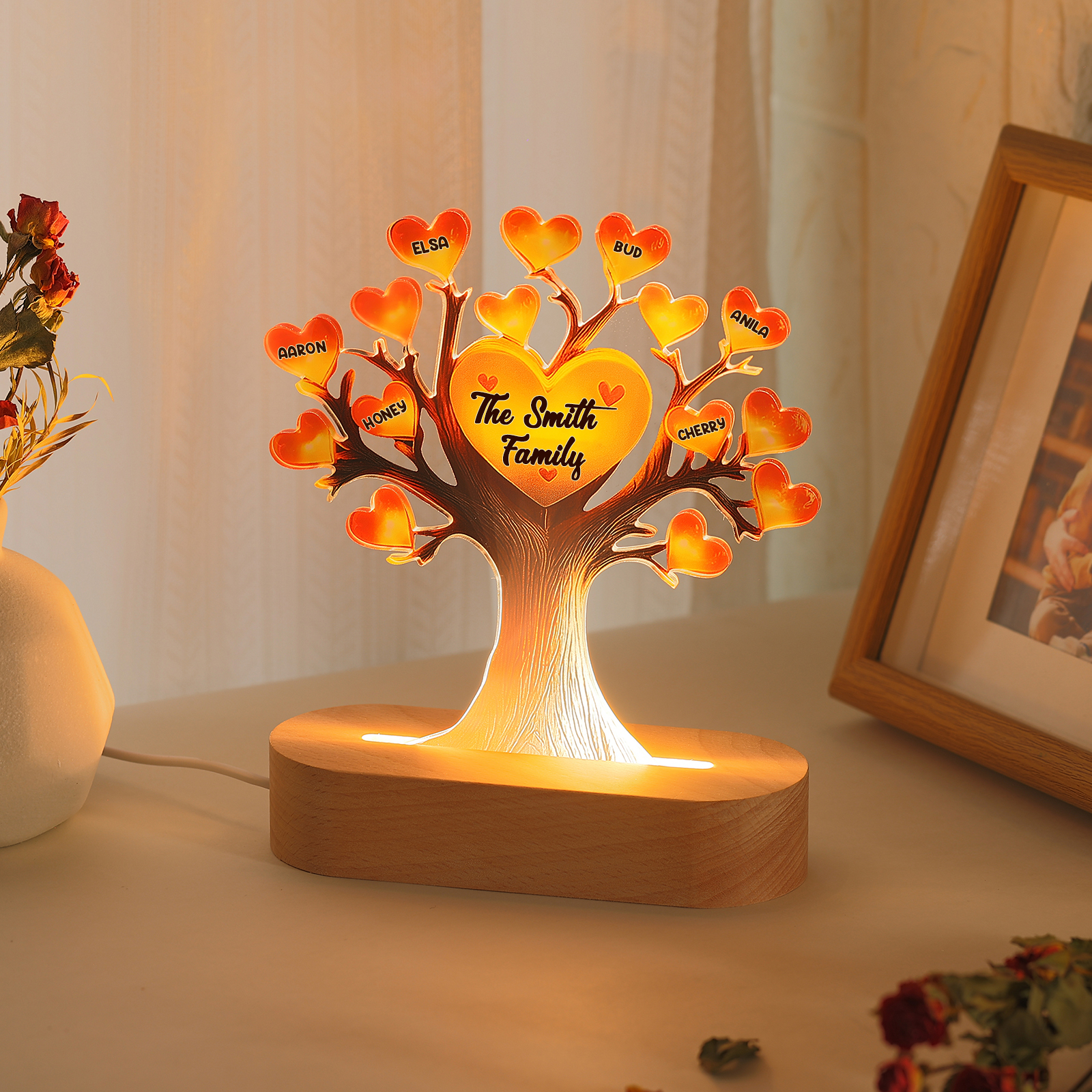 Personalised Tree of Life LED Night Light Custom 6 Names and Text Gift for Family Gift Idea for Mothers' Day | Jessemade