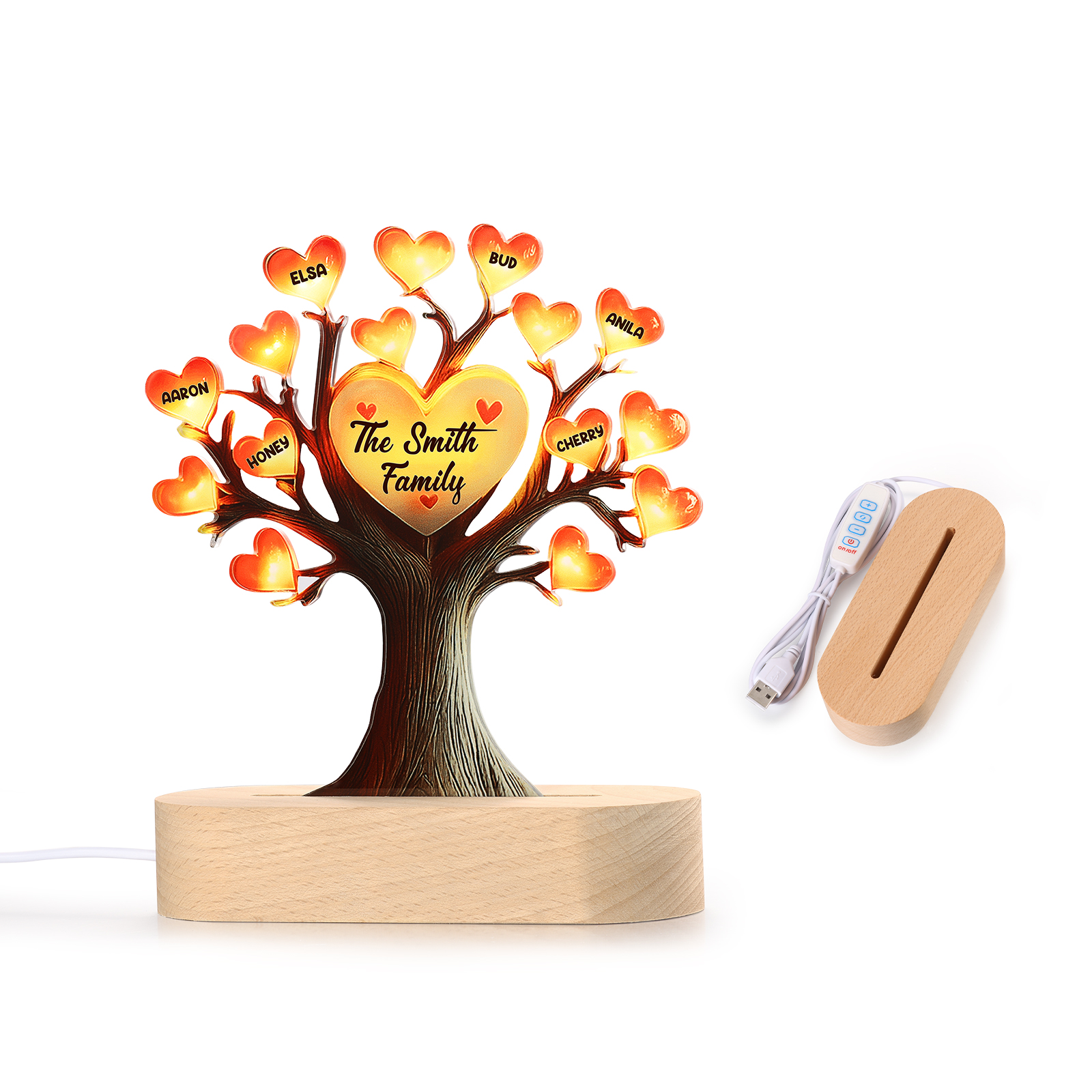 Personalised Tree of Life LED Night Light Custom 6 Names and Text Gift for Family Gift Idea for Mothers' Day | Jessemade