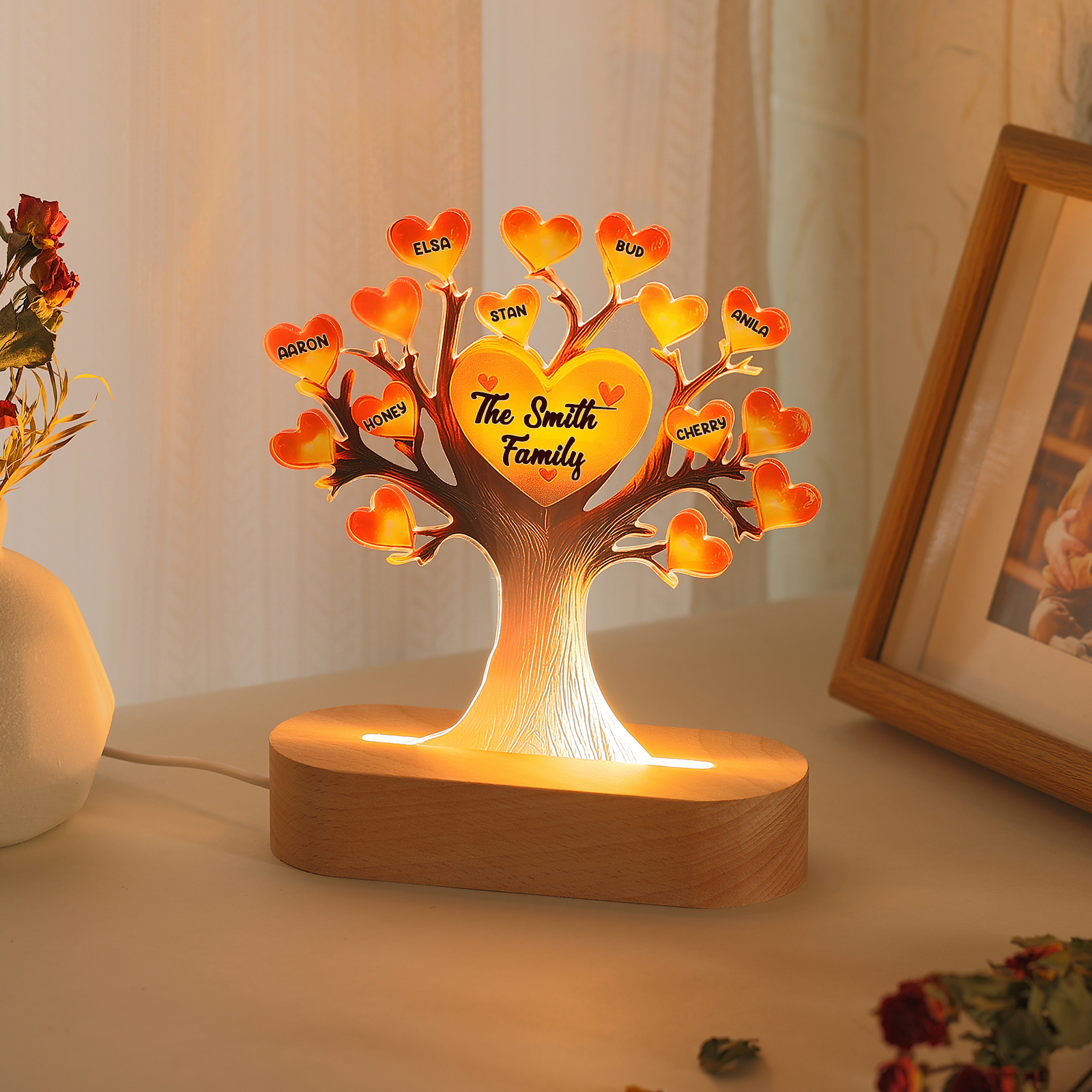 Personalised Tree of Life LED Night Light Custom 7 Names and Text Gift for Family Gift Idea for Mothers' Day | Jessemade