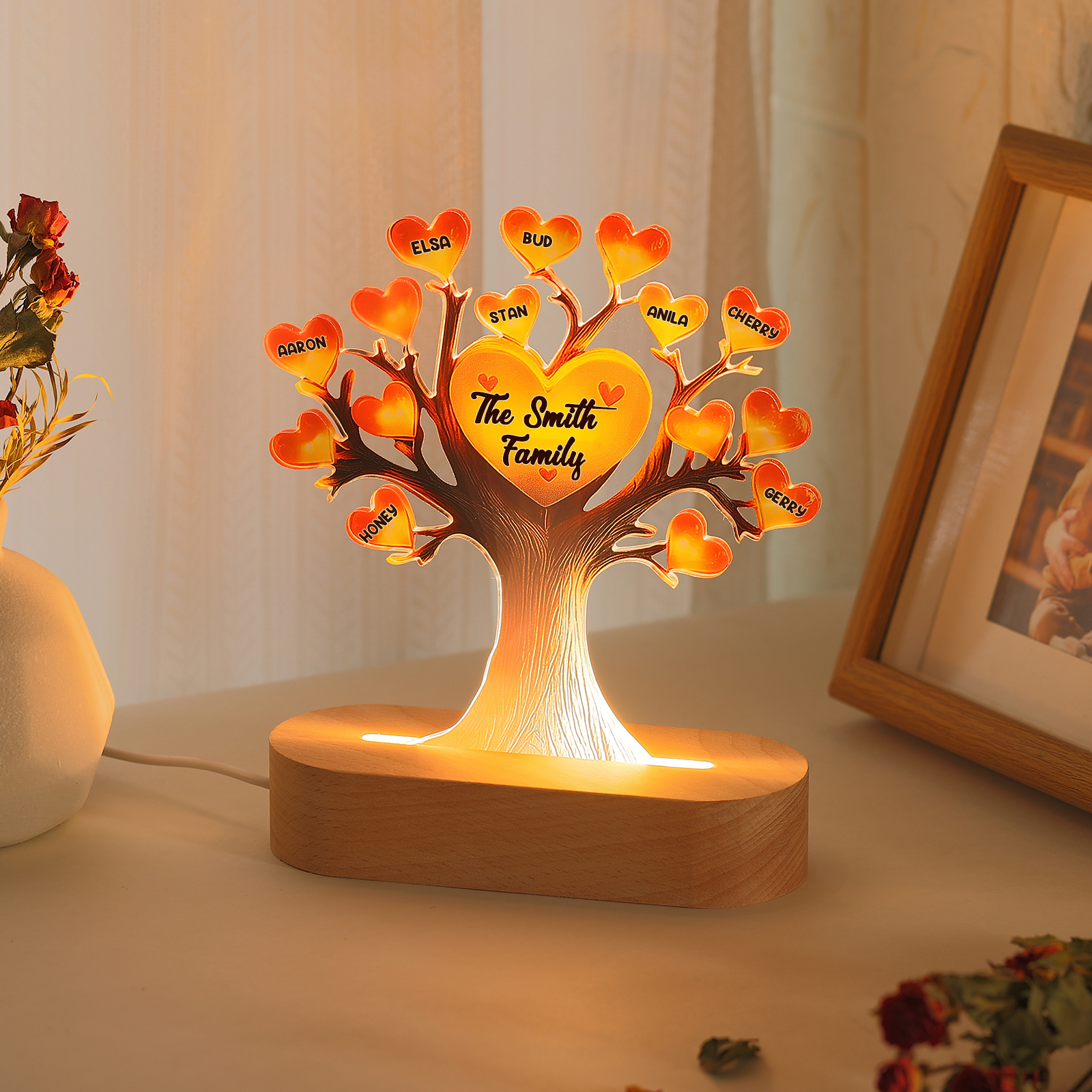 Personalised Tree of Life LED Night Light Custom 8 Names and Text Gift for Family Gift Idea for Mothers' Day | Jessemade