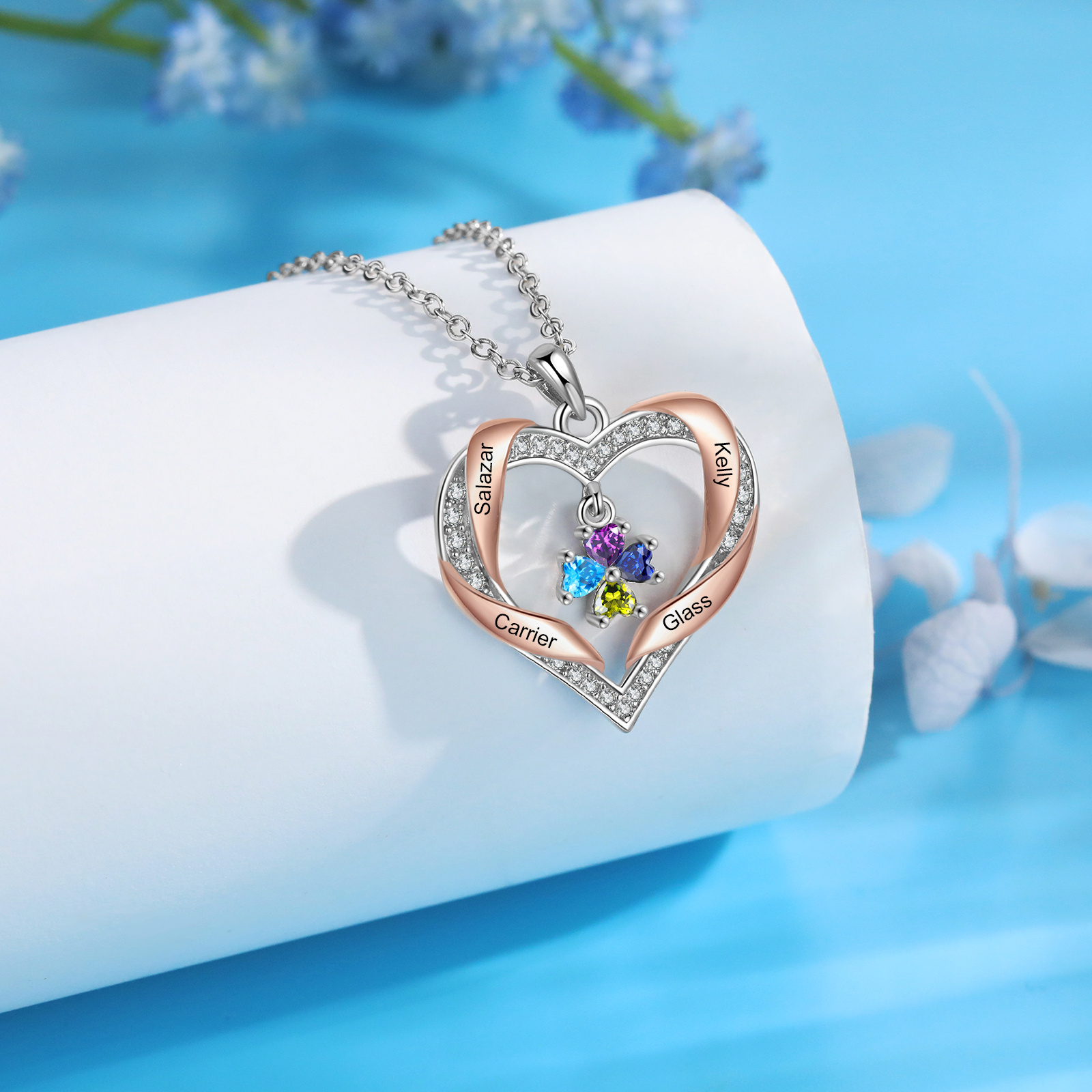 Personalised Two-Tone Birthstone Heart Necklace