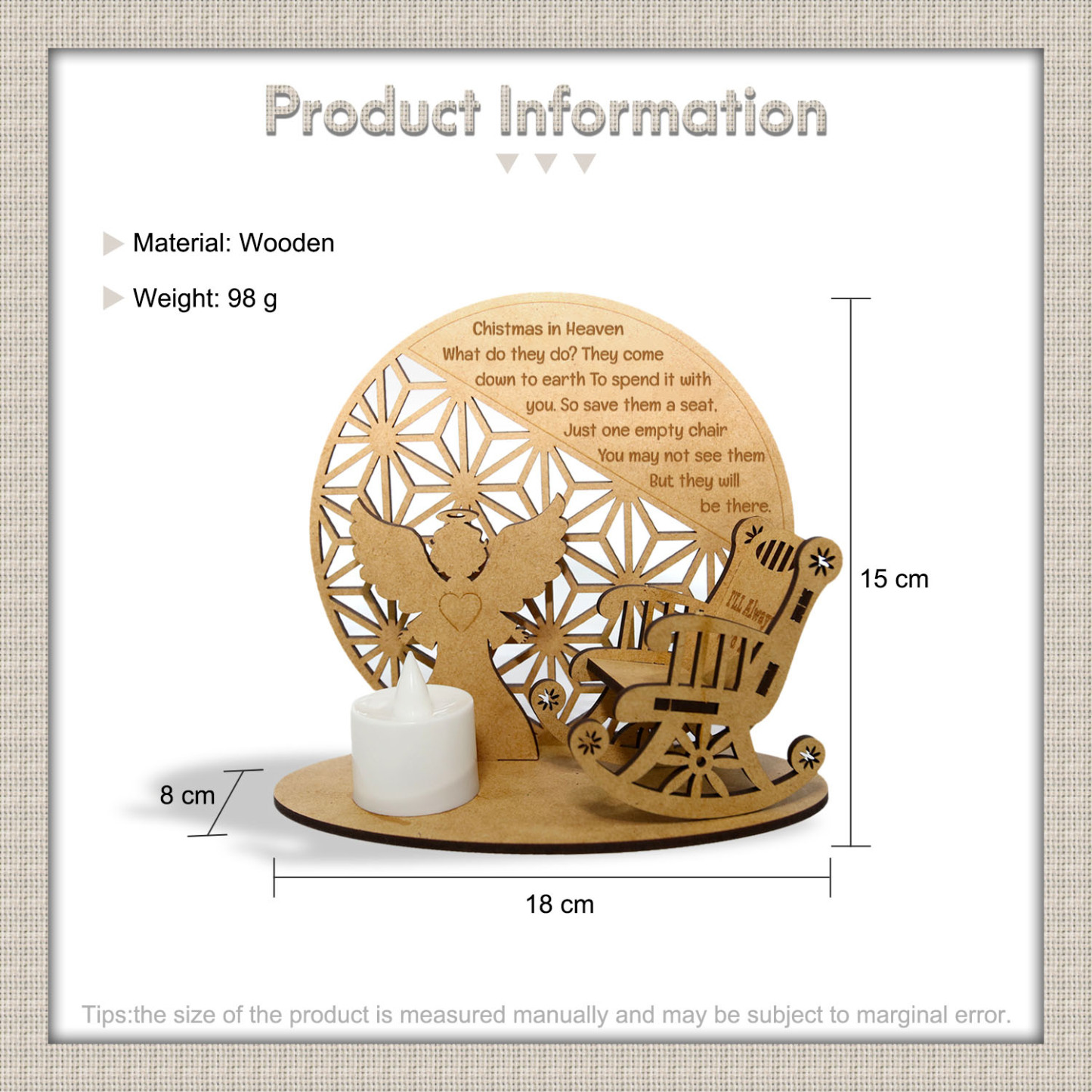 Personalised Christmas in Heaven Rocking Chair Ornament Memorial Tabletop Plaque