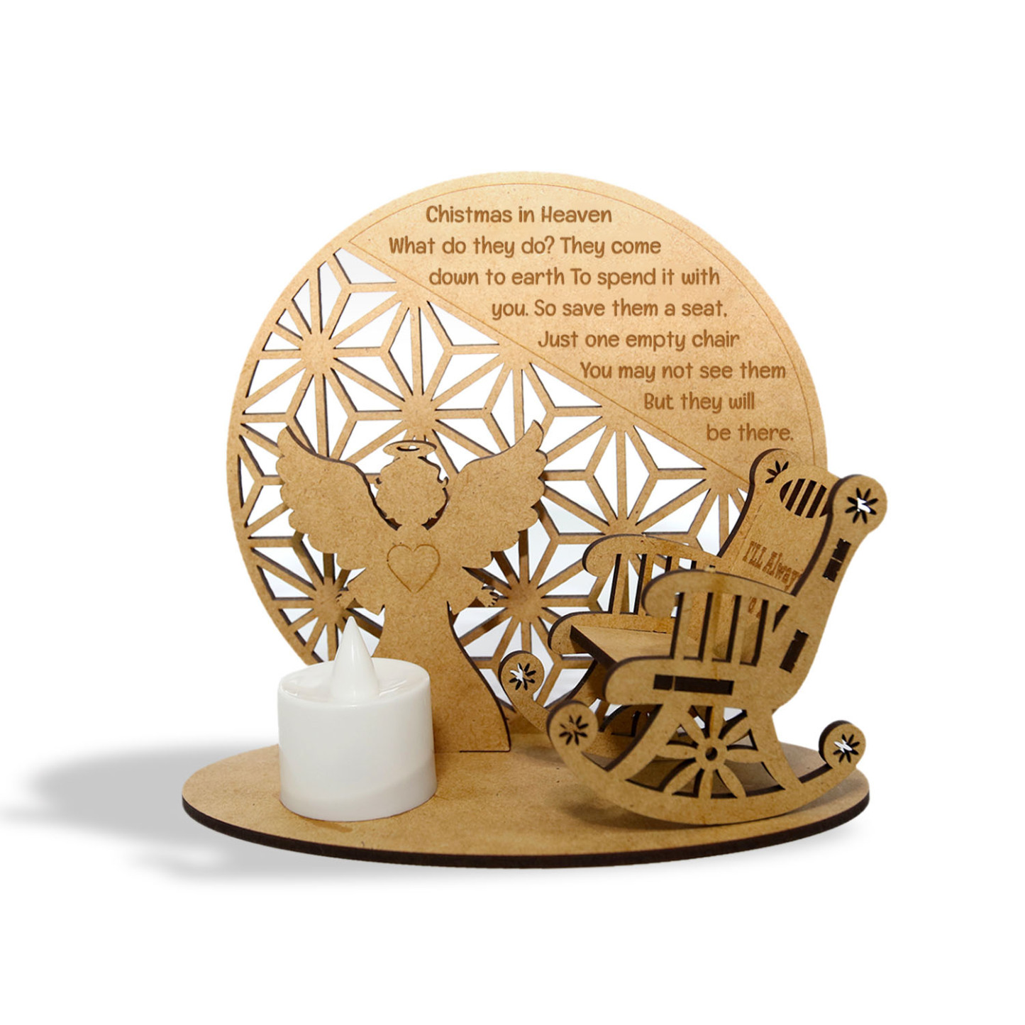 Personalised Christmas in Heaven Rocking Chair Ornament Memorial Tabletop Plaque