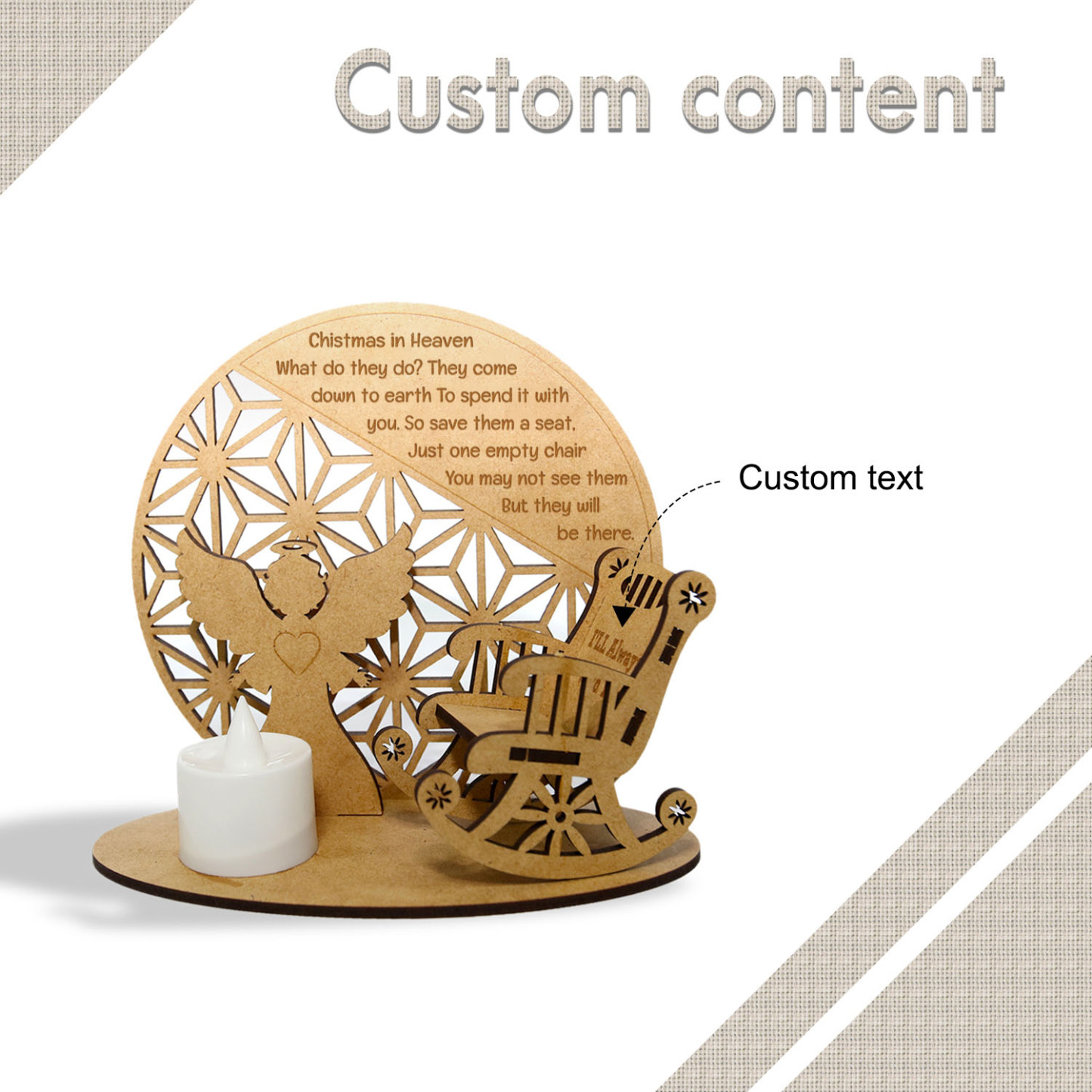 Personalised Christmas in Heaven Rocking Chair Ornament Memorial Tabletop Plaque