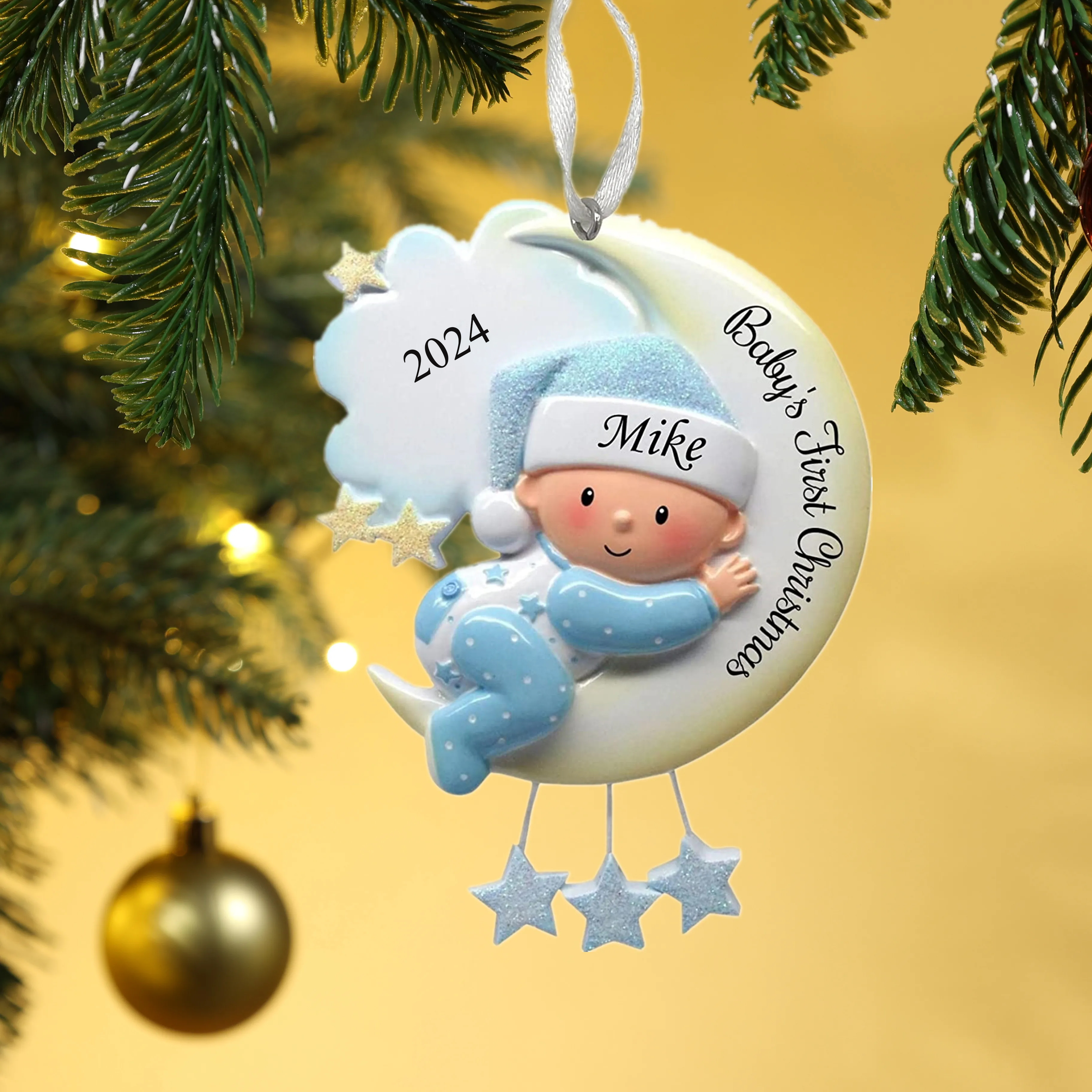 Baby's First Christmas - Wooden Christmas Ornament Customised Name & Text & Year Christmas Gift Personalised Newborn Gift