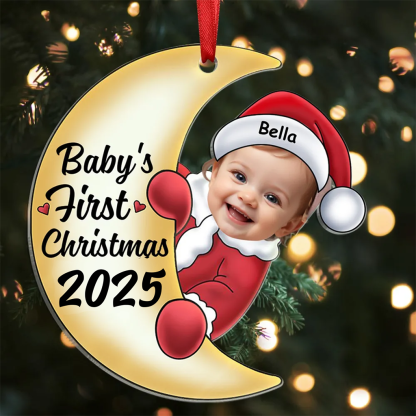 Personalised Shaped in A Sweet Crescent Moon Baby First Christmas Ornament with Custom Photo & Name A Unique Keepsake