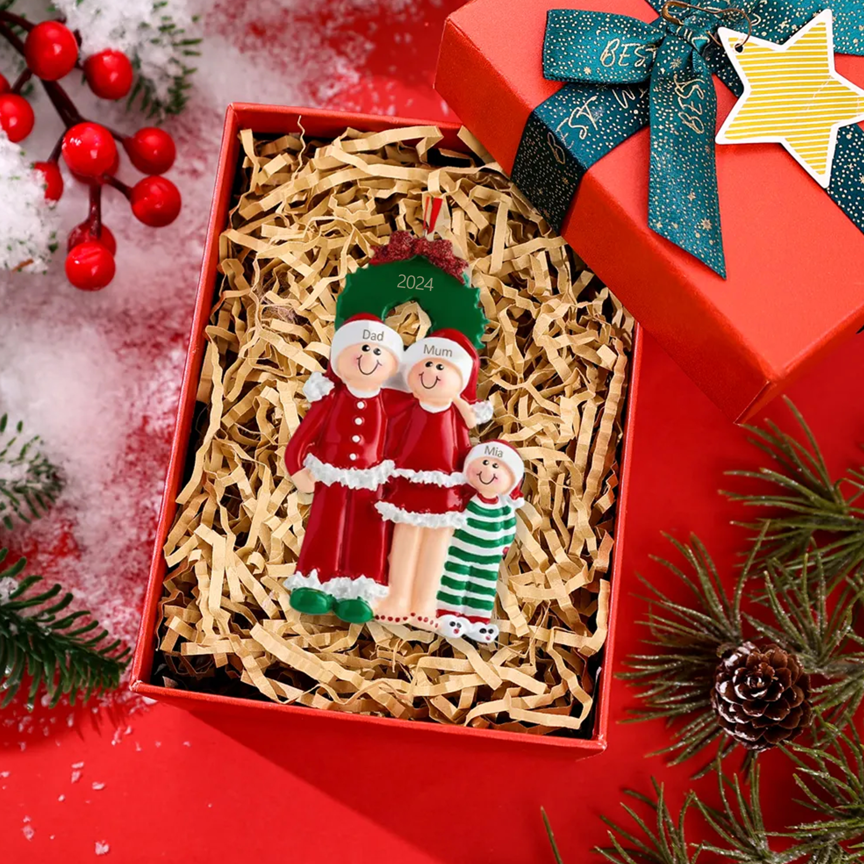 Personalised Family Pajamas Christmas Ornament Custom 3 Names Hanging Ornament Gifts For Family