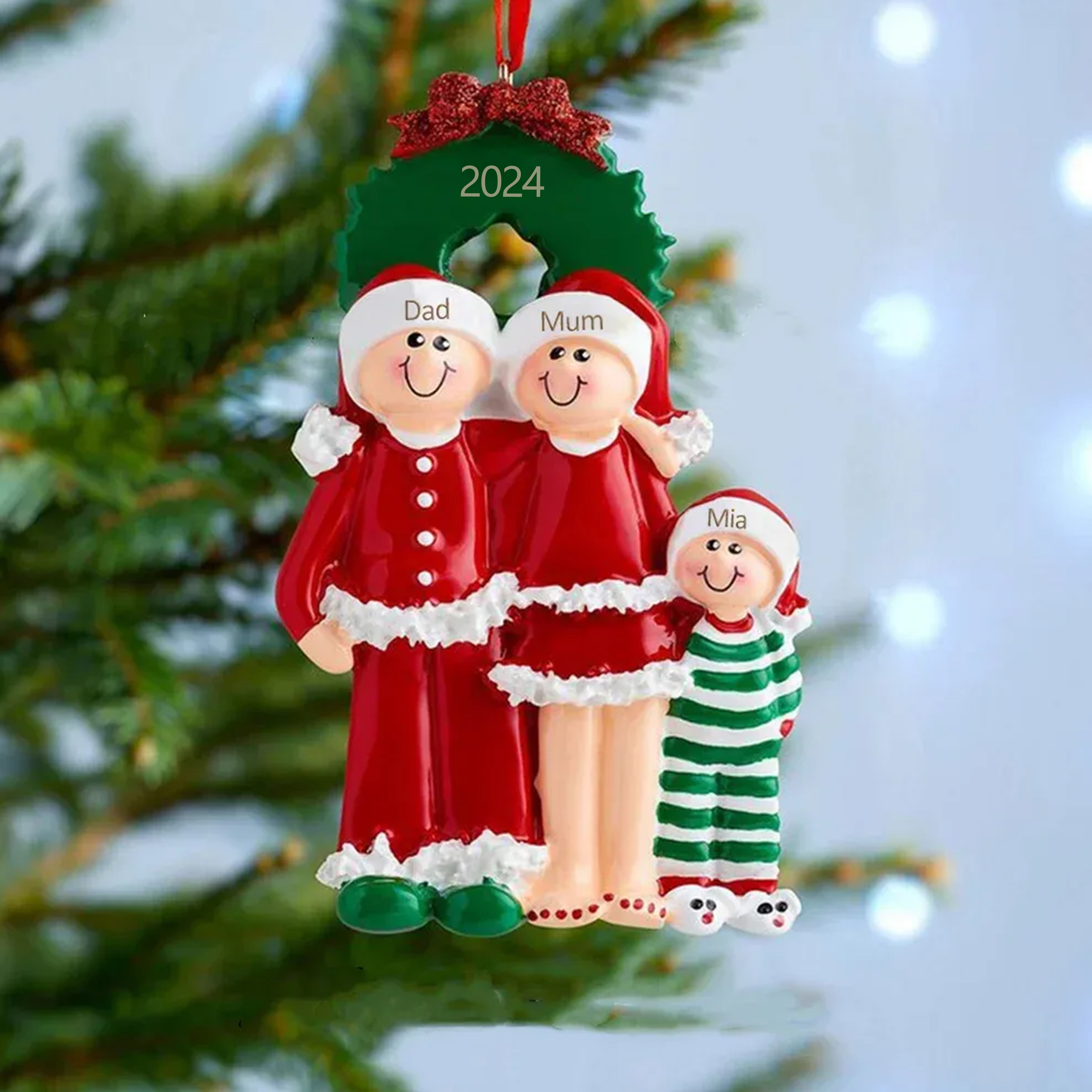 Personalised Family Pajamas Christmas Ornament Custom 3 Names Hanging Ornament Gifts For Family-Jessemade AU