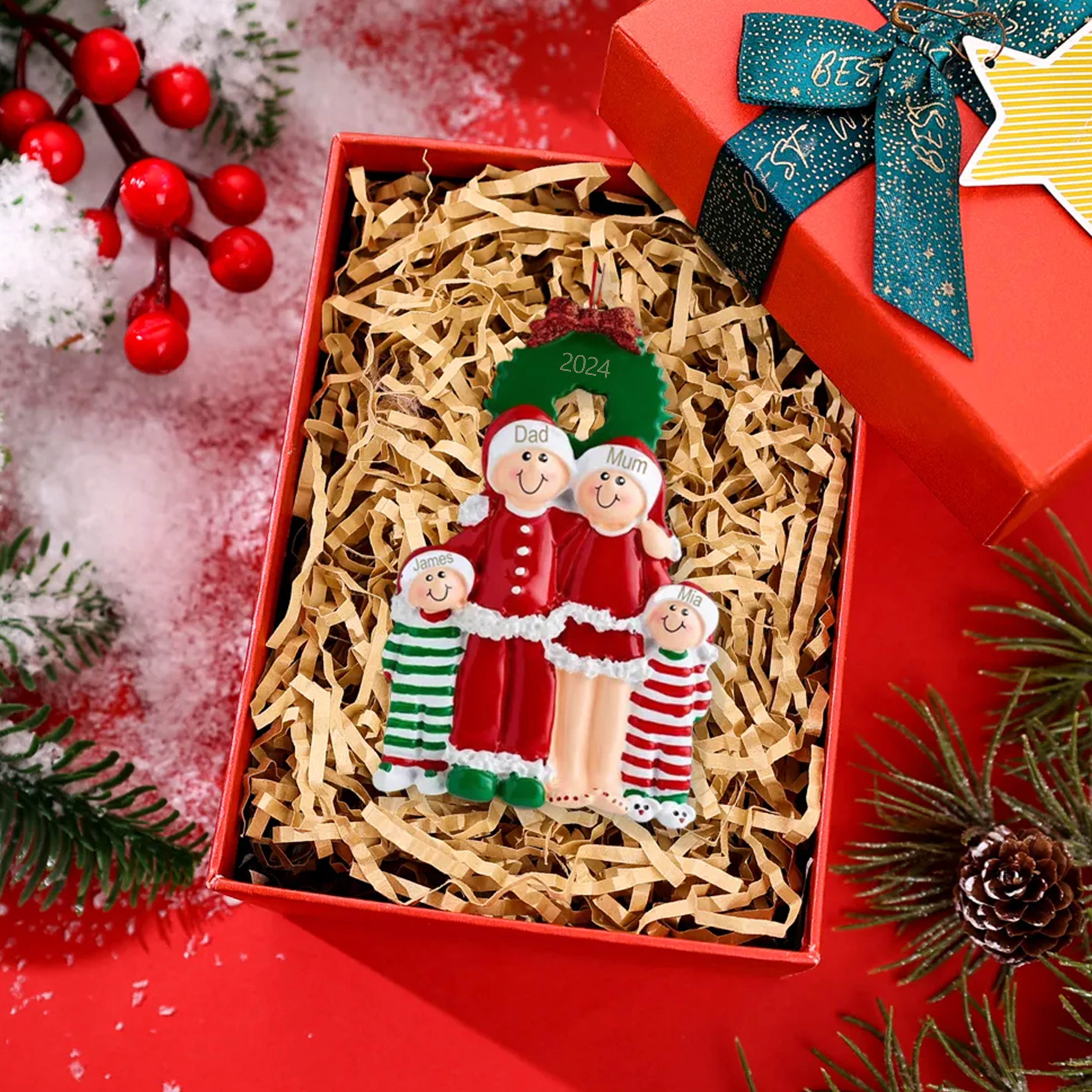 Personalised Family Pajamas Christmas Ornament Custom 4 Names Hanging Ornament Gifts For Family
