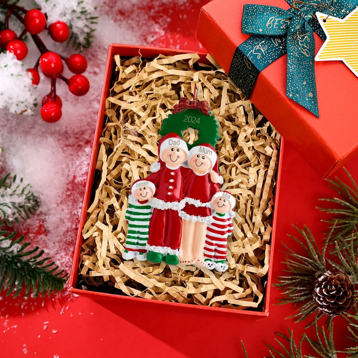 Personalised Family Pajamas Christmas Ornament Custom 4 Names Hanging Ornament Gifts For Family-Jessemade AU