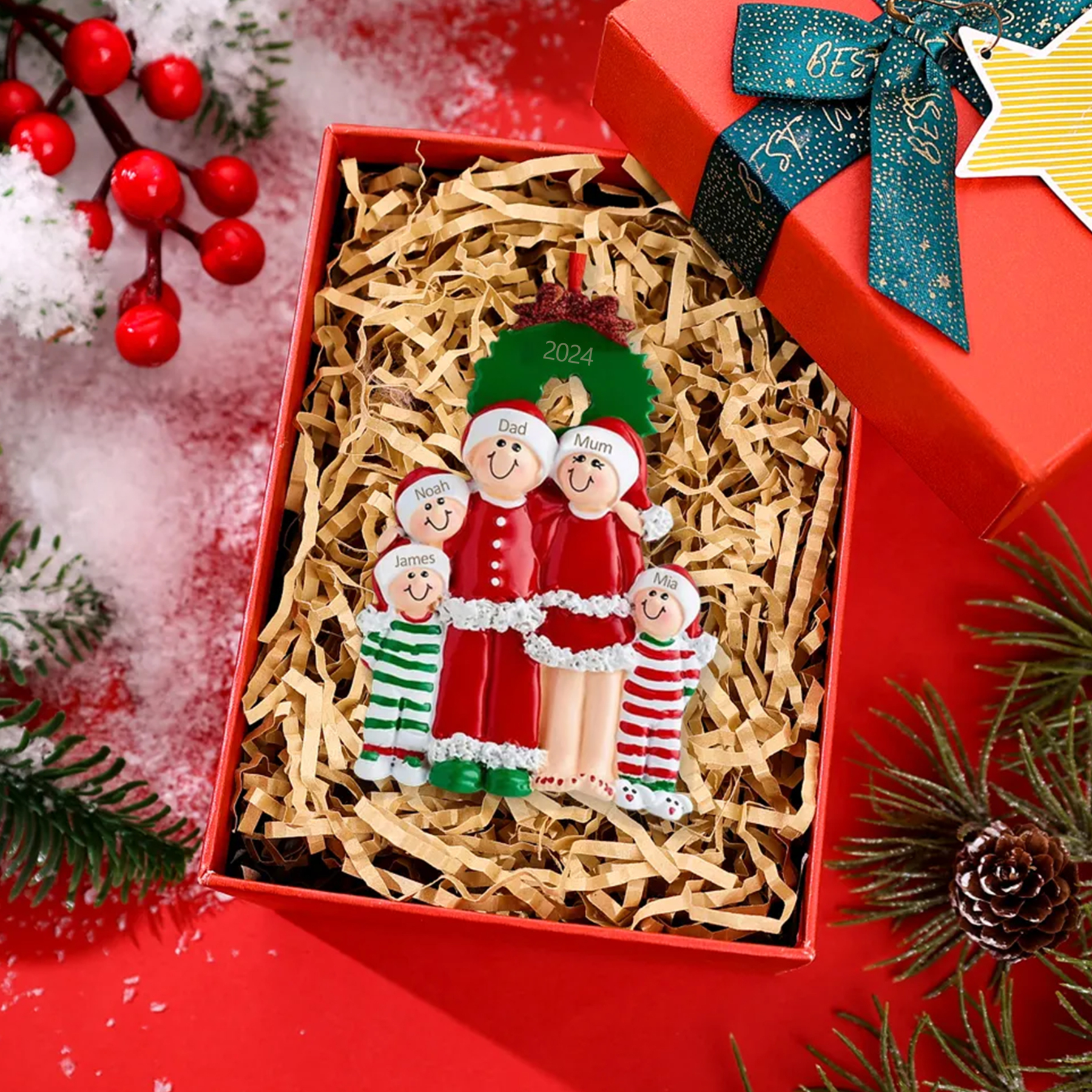 Personalised Family Pajamas Christmas Ornament Custom 5 Names Hanging Ornament Gifts For Family-Jessemade AU