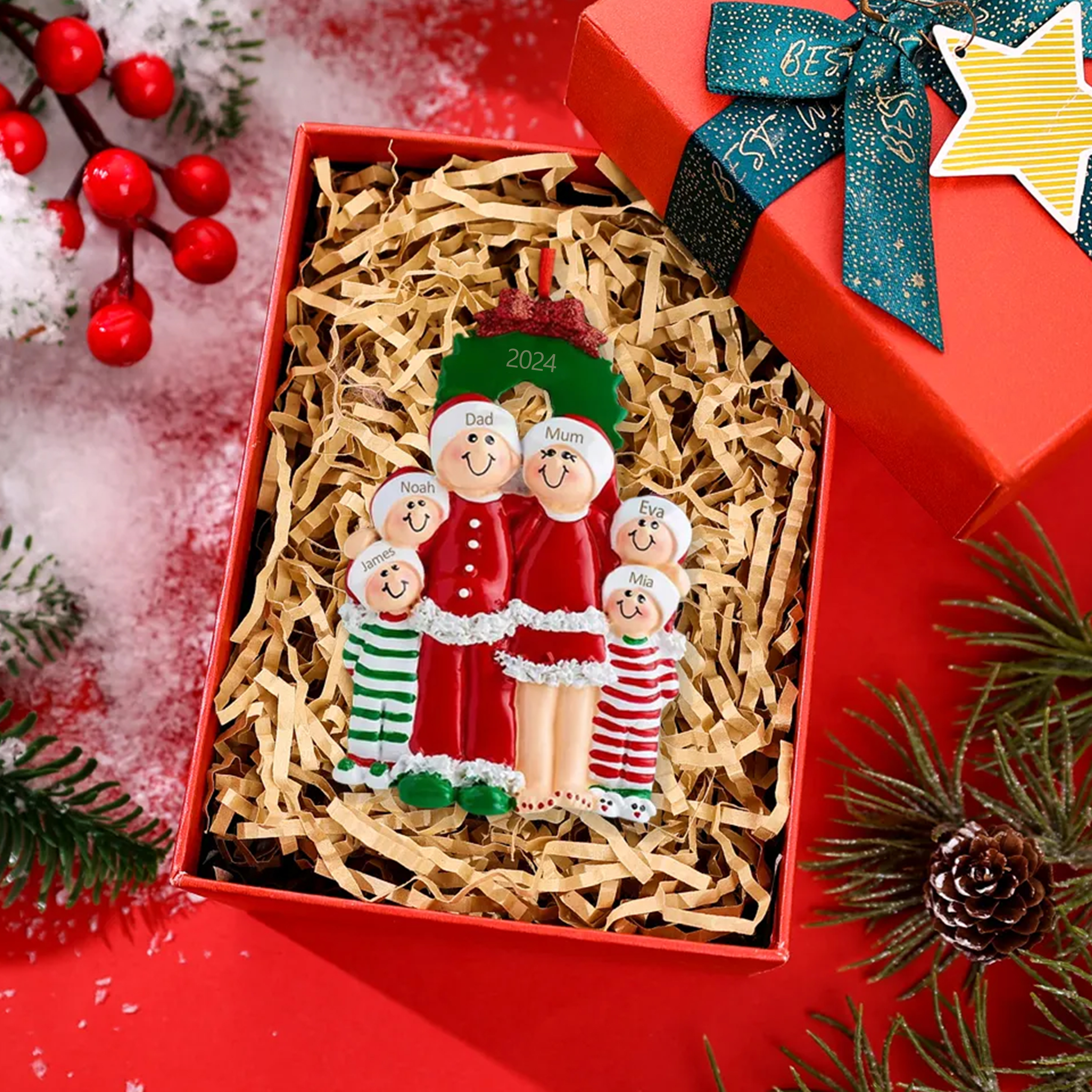 Personalised Family Pajamas Christmas Ornament Custom 6 Names Hanging Ornament Gifts For Family