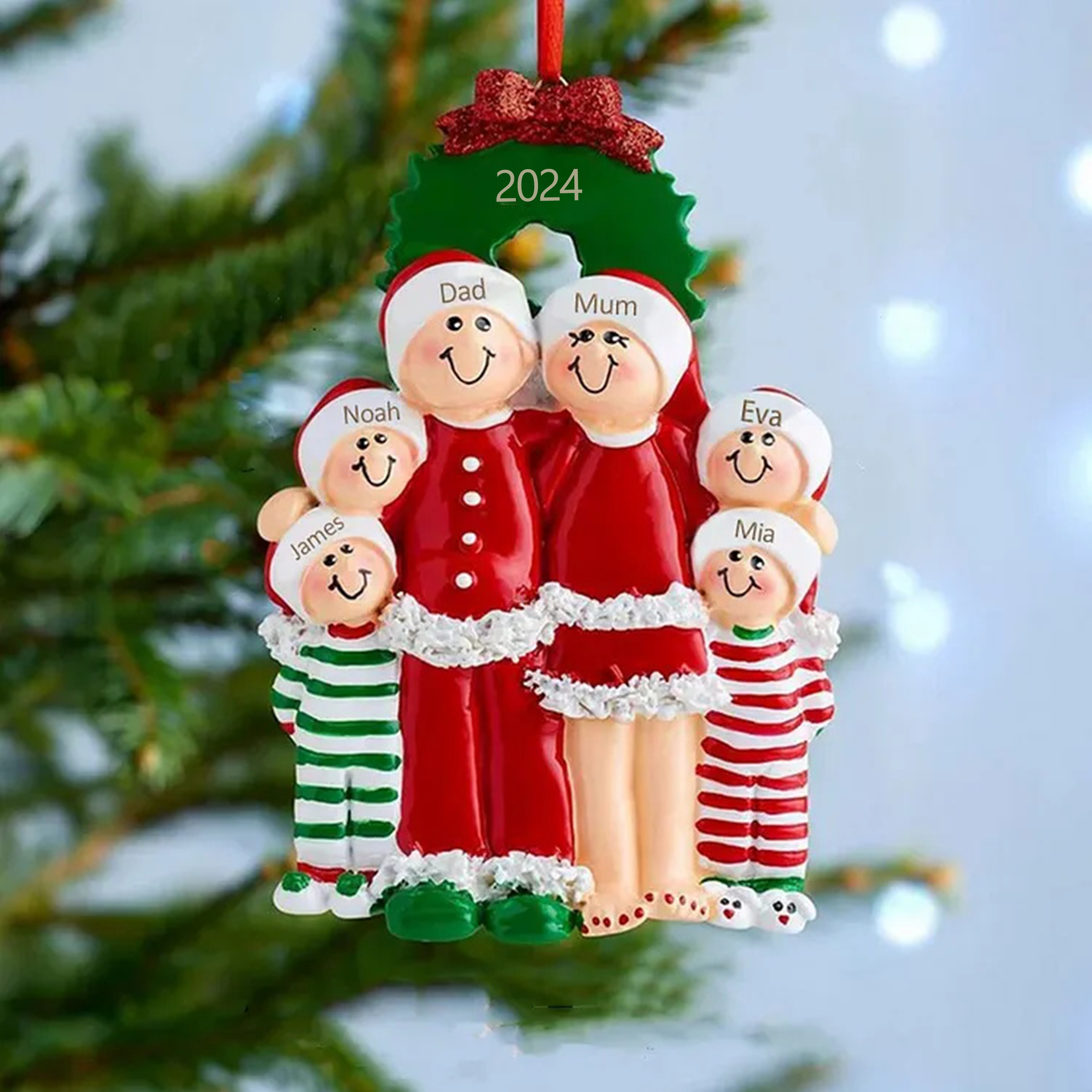 Personalised Family Pajamas Christmas Ornament Custom 6 Names Hanging Ornament Gifts For Family