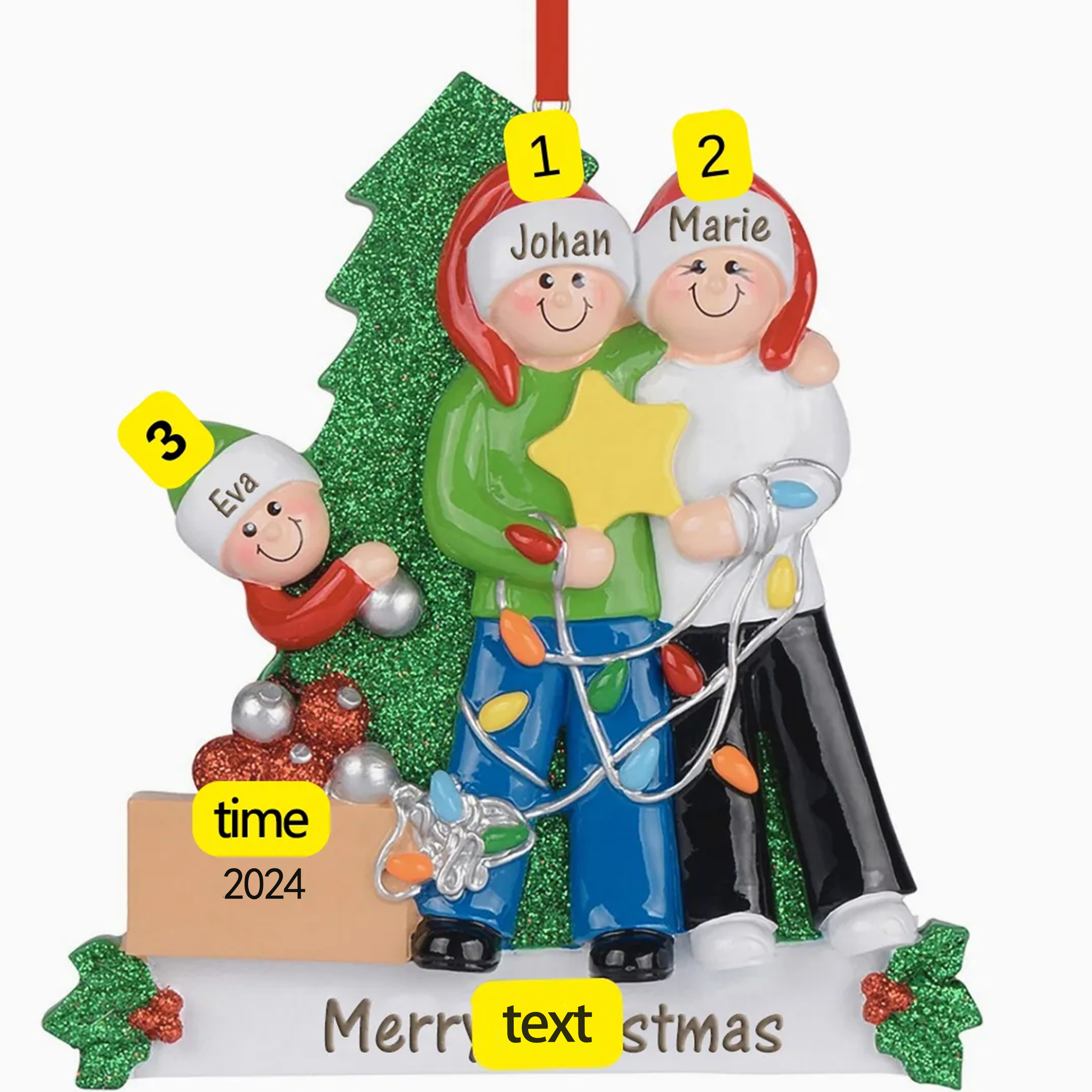 Personalised Family Christmas Ornament Custom 3 Names Hanging Ornament Gifts For Family