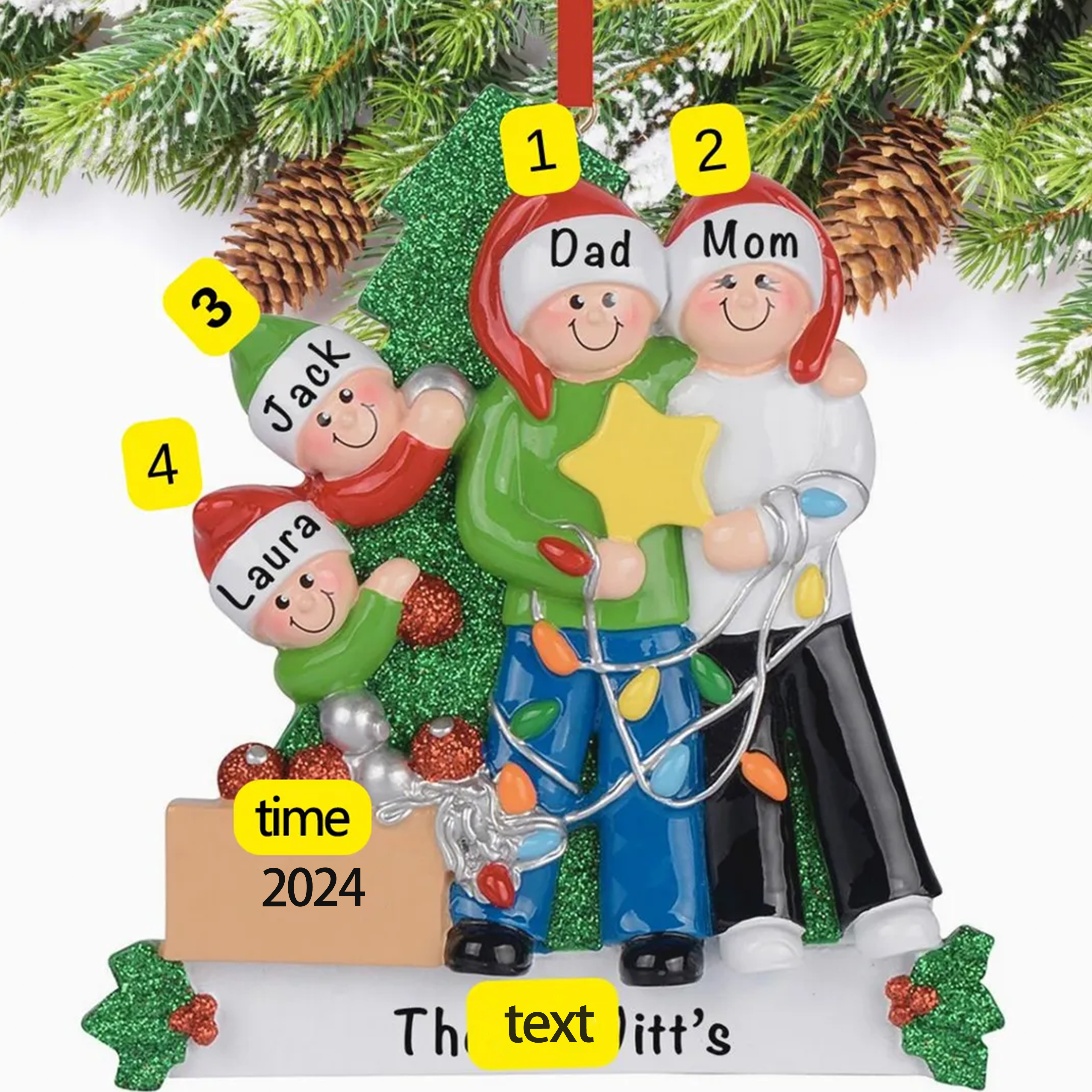 Personalised Family Christmas Ornament Custom 4 Names Hanging Ornament Gifts For Family