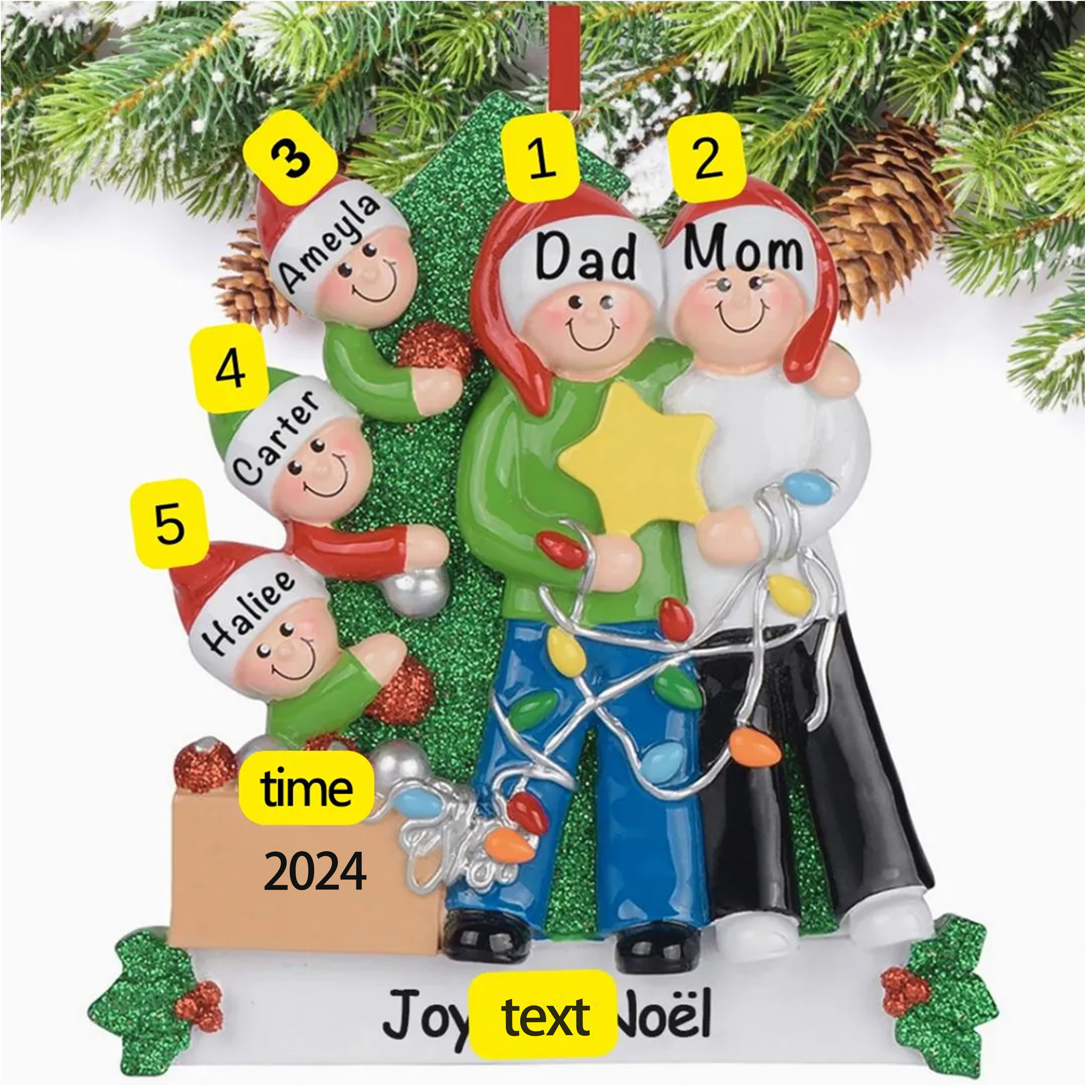 Personalised Family Christmas Ornament Custom 5 Names Hanging Ornament Gifts For Family