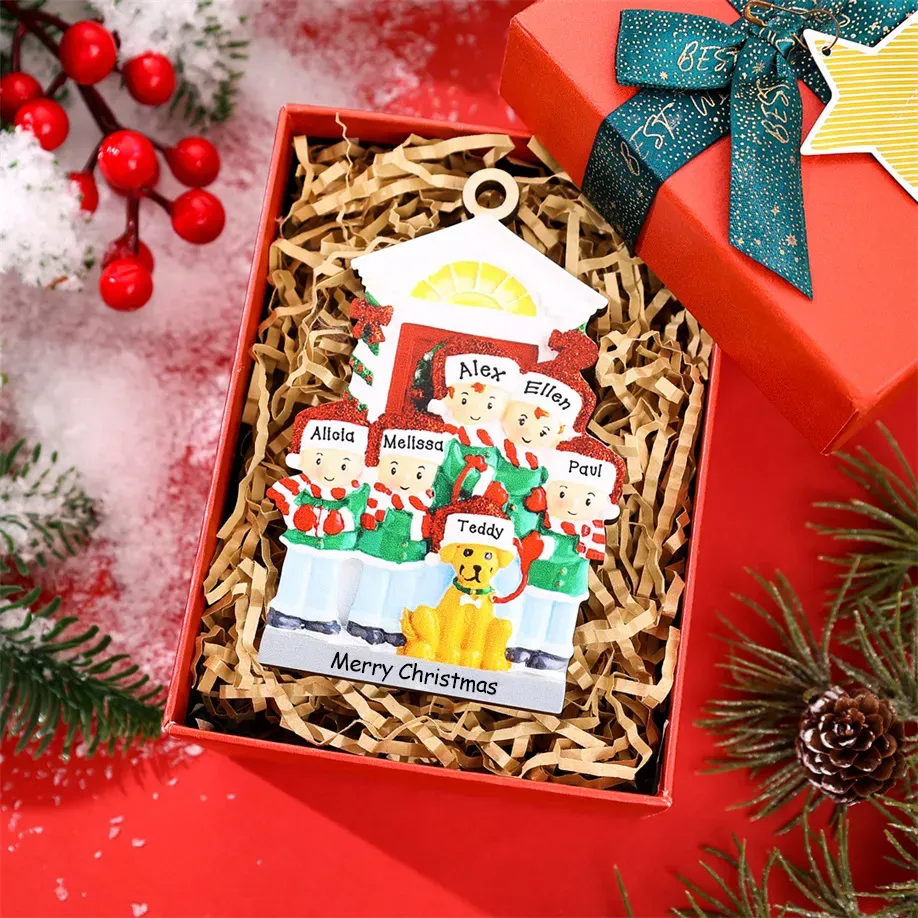 Personalised Family Christmas Ornament Custom 6 Names with Pet Dog Hanging Ornament Gifts For Family-Jessemade AU
