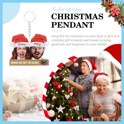 Acrylic Christmas Keychain Custom 2 Photos & 2 Names & 1 Text Hanging Ornaments Personalised Keyring for Family Friends | Jessemade-Jessemade AU