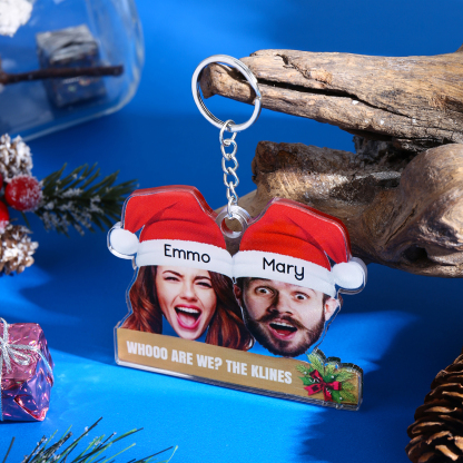 Acrylic Christmas Keychain Custom 2 Photos & 2 Names & 1 Text Hanging Ornaments Personalised Keyring for Family Friends | Jessemade-Jessemade AU