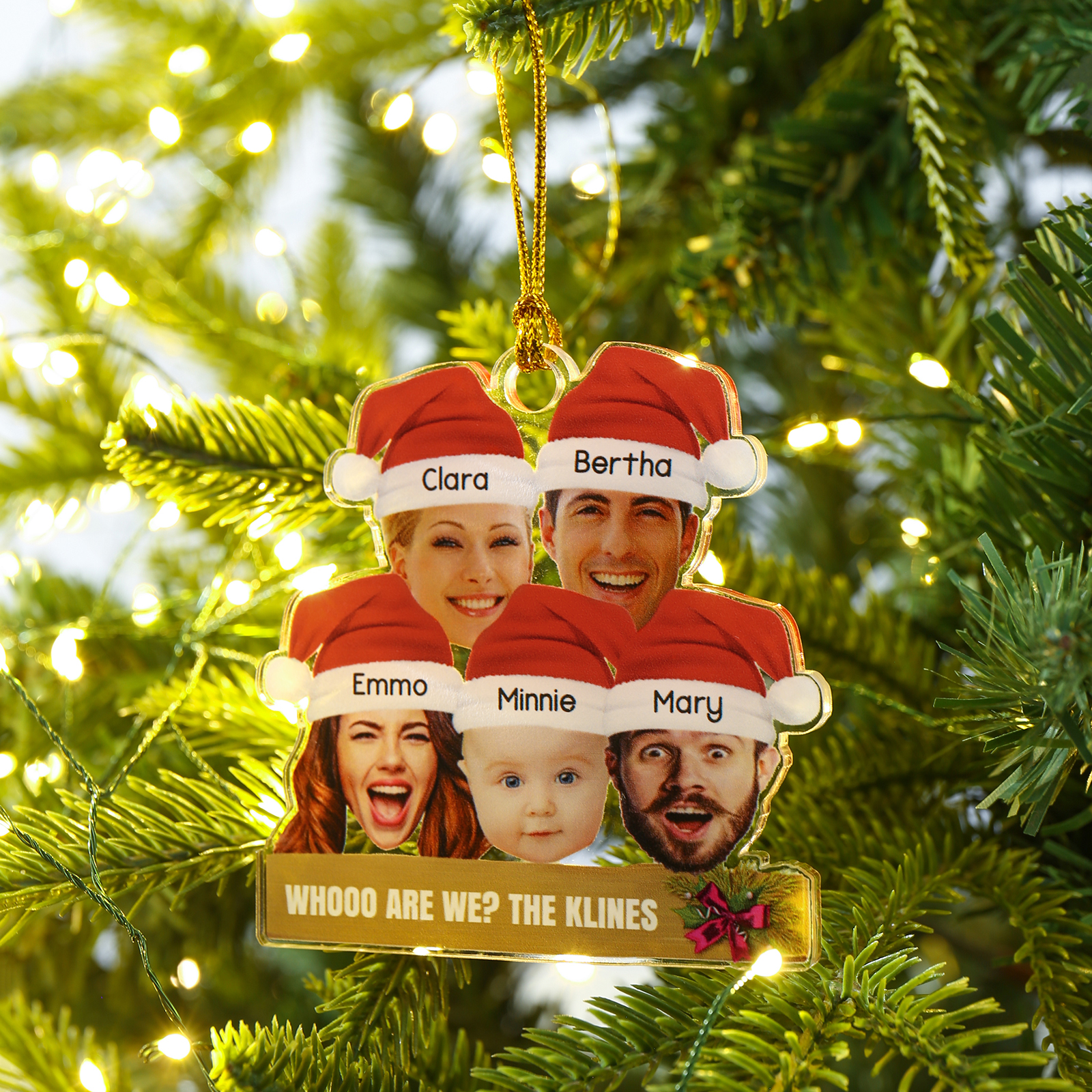 Acrylic Christmas Keychain Custom 2 Photos & 2 Names & 1 Text Hanging Ornaments Personalised Keyring for Family Friends | Jessemade-Jessemade AU