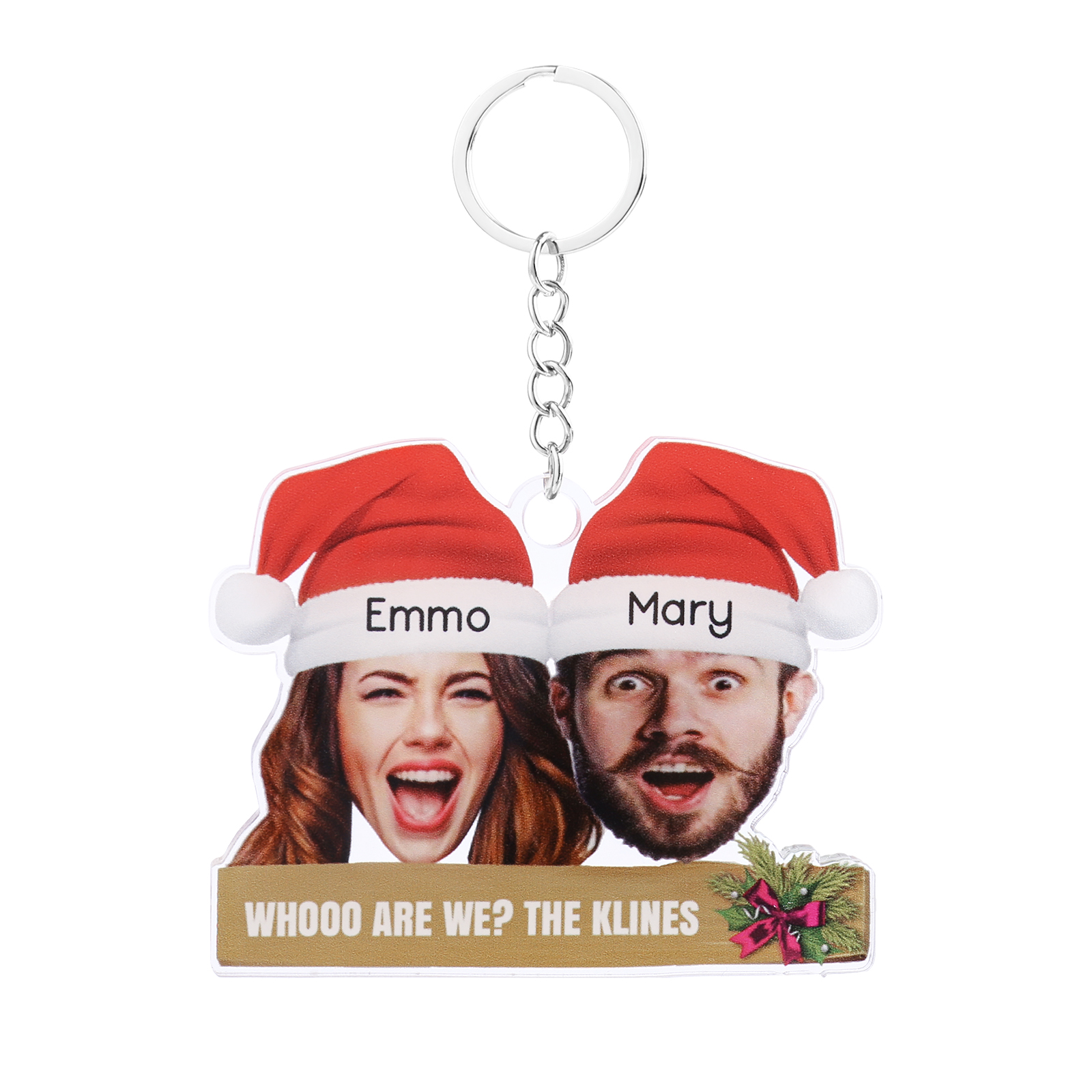 Acrylic Christmas Keychain Custom 2 Photos & 2 Names & 1 Text Hanging Ornaments Personalised Keyring for Family Friends | Jessemade-Jessemade AU