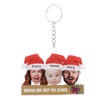 Acrylic Christmas Keychain Custom 3 Photos & 3 Names & 1 Text Hanging Ornaments Personalised Keyring for Family Friends | Jessemade-Jessemade AU