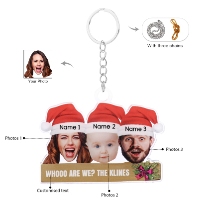 Acrylic Christmas Keychain Custom 3 Photos & 3 Names & 1 Text Hanging Ornaments Personalised Keyring for Family Friends | Jessemade-Jessemade AU