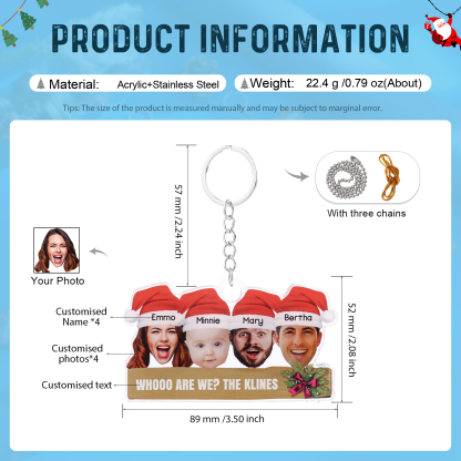 Acrylic Christmas Keychain Custom 4 Photos & 4 Names & 1 Text Hanging Ornaments Personalised Keyring for Family Friends | Jessemade-Jessemade AU