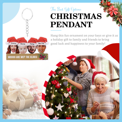 Acrylic Christmas Keychain Custom 4 Photos & 4 Names & 1 Text Hanging Ornaments Personalised Keyring for Family Friends | Jessemade-Jessemade AU