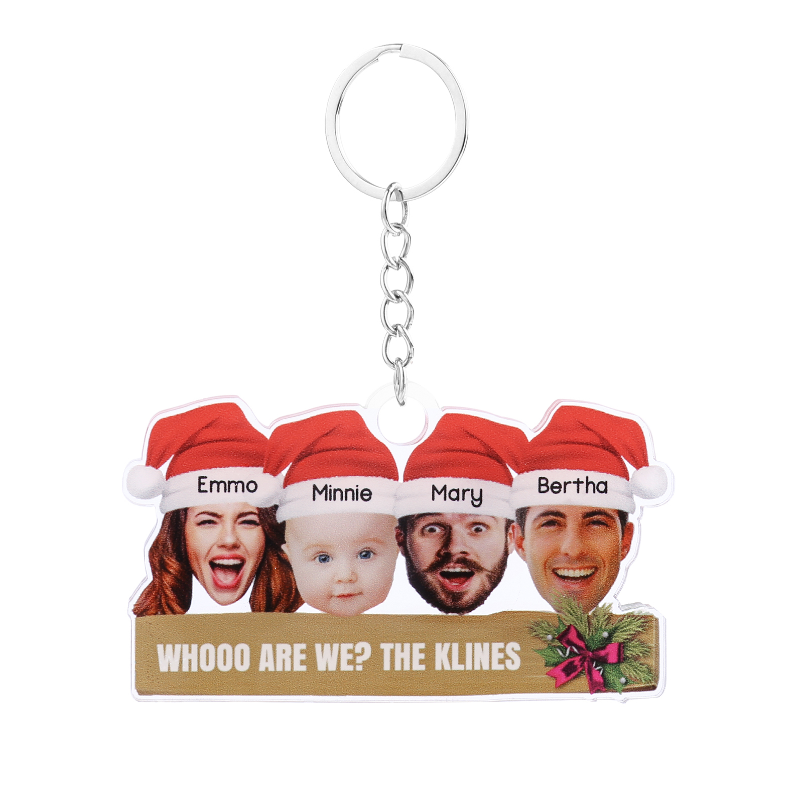 Acrylic Christmas Keychain Custom 4 Photos & 4 Names & 1 Text Hanging Ornaments Personalised Keyring for Family Friends | Jessemade-Jessemade AU