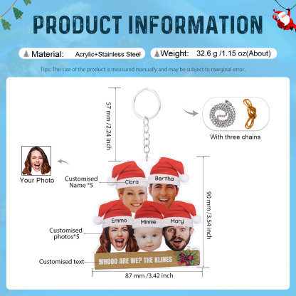 Acrylic Christmas Keychain Custom 5 Photos & 5 Names & 1 Text Hanging Ornaments Personalised Keyring for Family Friends | Jessemade-Jessemade AU