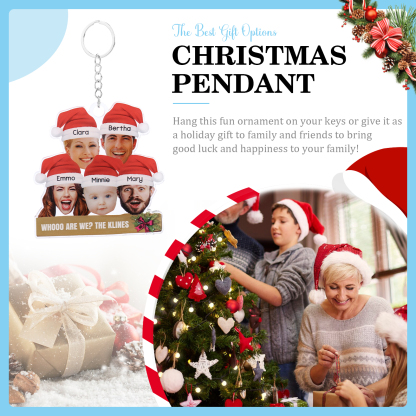 Acrylic Christmas Keychain Custom 5 Photos & 5 Names & 1 Text Hanging Ornaments Personalised Keyring for Family Friends | Jessemade-Jessemade AU