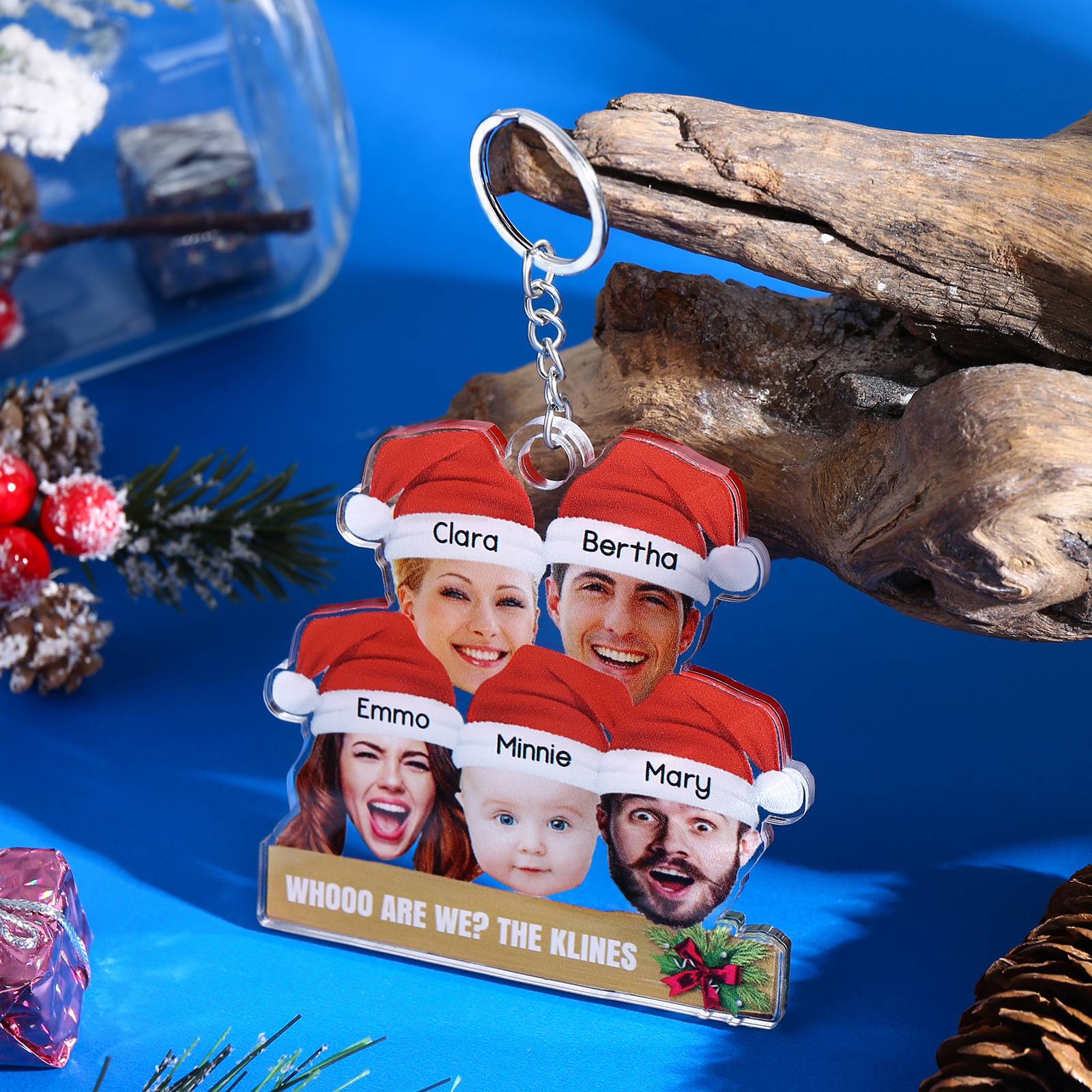 Acrylic Christmas Keychain Custom 5 Photos & 5 Names & 1 Text Hanging Ornaments Personalised Keyring for Family Friends | Jessemade-Jessemade AU