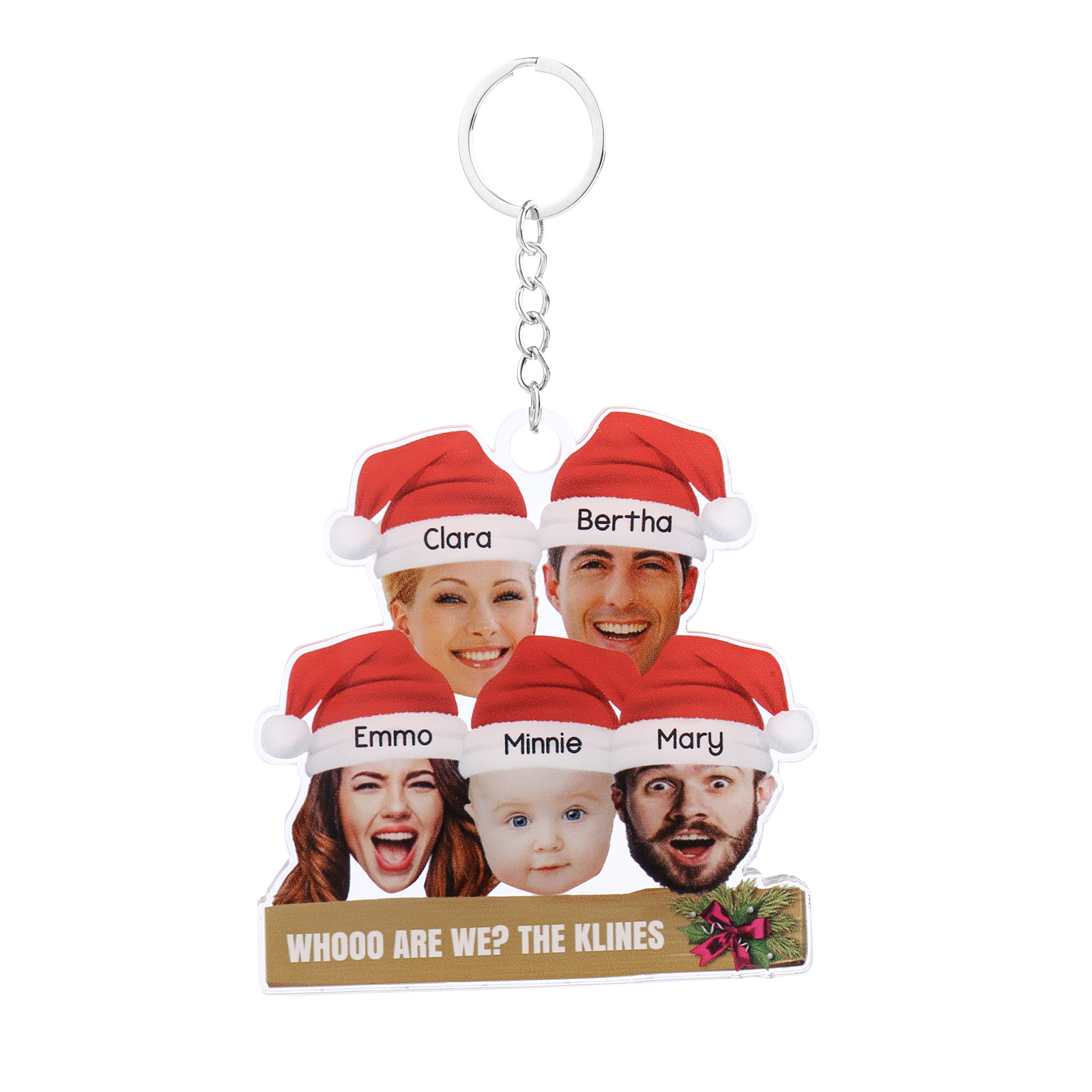 Acrylic Christmas Keychain Custom 5 Photos & 5 Names & 1 Text Hanging Ornaments Personalised Keyring for Family Friends | Jessemade-Jessemade AU