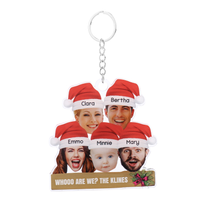 Acrylic Christmas Keychain Custom 5 Photos & 5 Names & 1 Text Hanging Ornaments Personalised Keyring for Family Friends | Jessemade-Jessemade AU
