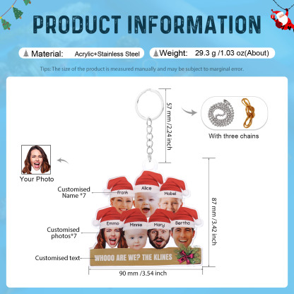 Acrylic Christmas Keychain Custom 7 Photos & 7 Names & 1 Text Hanging Ornaments Personalised Keyring for Family Friends | Jessemade-Jessemade AU