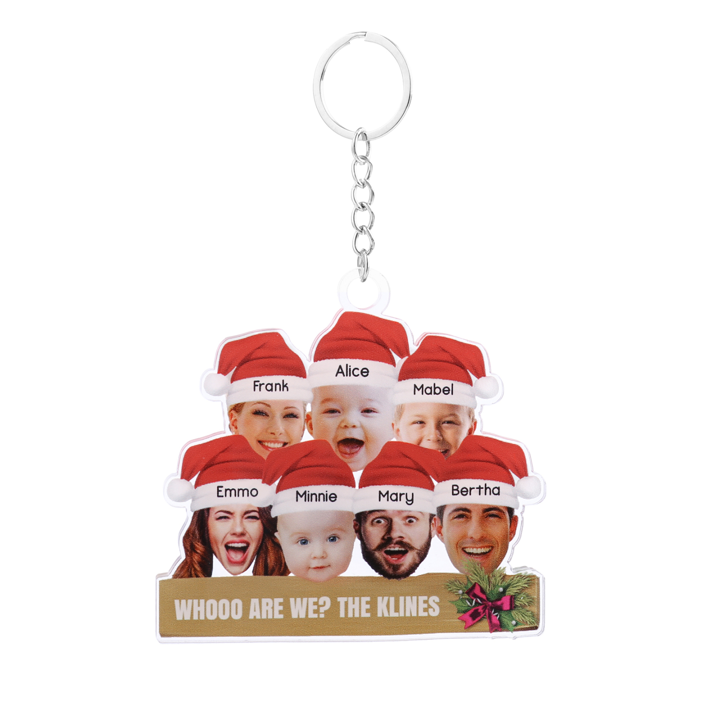 Acrylic Christmas Keychain Custom 7 Photos & 7 Names & 1 Text Hanging Ornaments Personalised Keyring for Family Friends | Jessemade-Jessemade AU