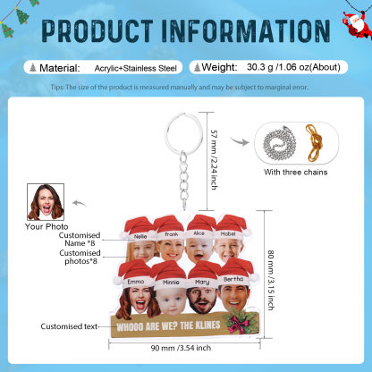 Acrylic Christmas Keychain Custom 8 Photos & 8 Names & 1 Text Hanging Ornaments Personalised Keyring for Family Friends | Jessemade-Jessemade AU