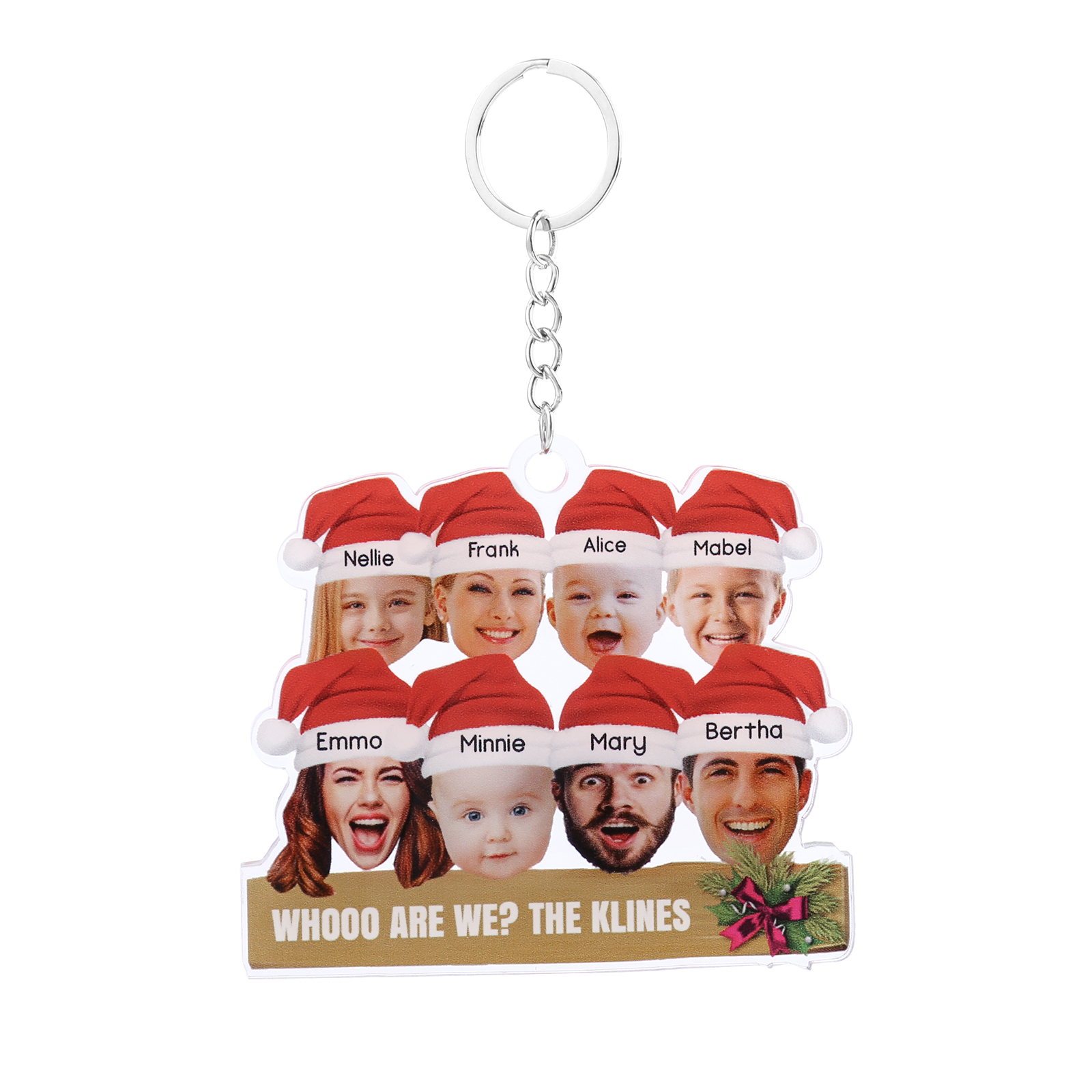 Acrylic Christmas Keychain Custom 8 Photos & 8 Names & 1 Text Hanging Ornaments Personalised Keyring for Family Friends | Jessemade-Jessemade AU