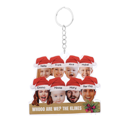 Acrylic Christmas Keychain Custom 8 Photos & 8 Names & 1 Text Hanging Ornaments Personalised Keyring for Family Friends | Jessemade-Jessemade AU