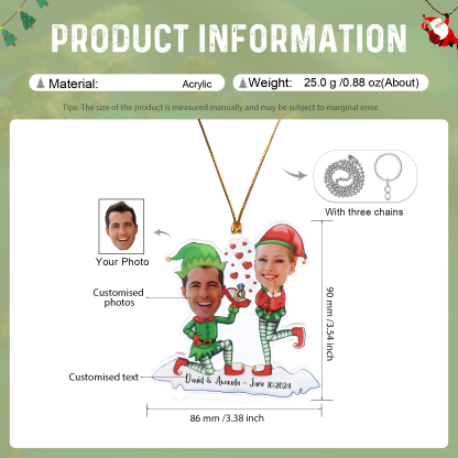 Acrylic Christmas Keychain Custom 2 Photos & 1 Text Hanging Ornaments Personalised Keyring for Couple | Jessemade-Jessemade AU